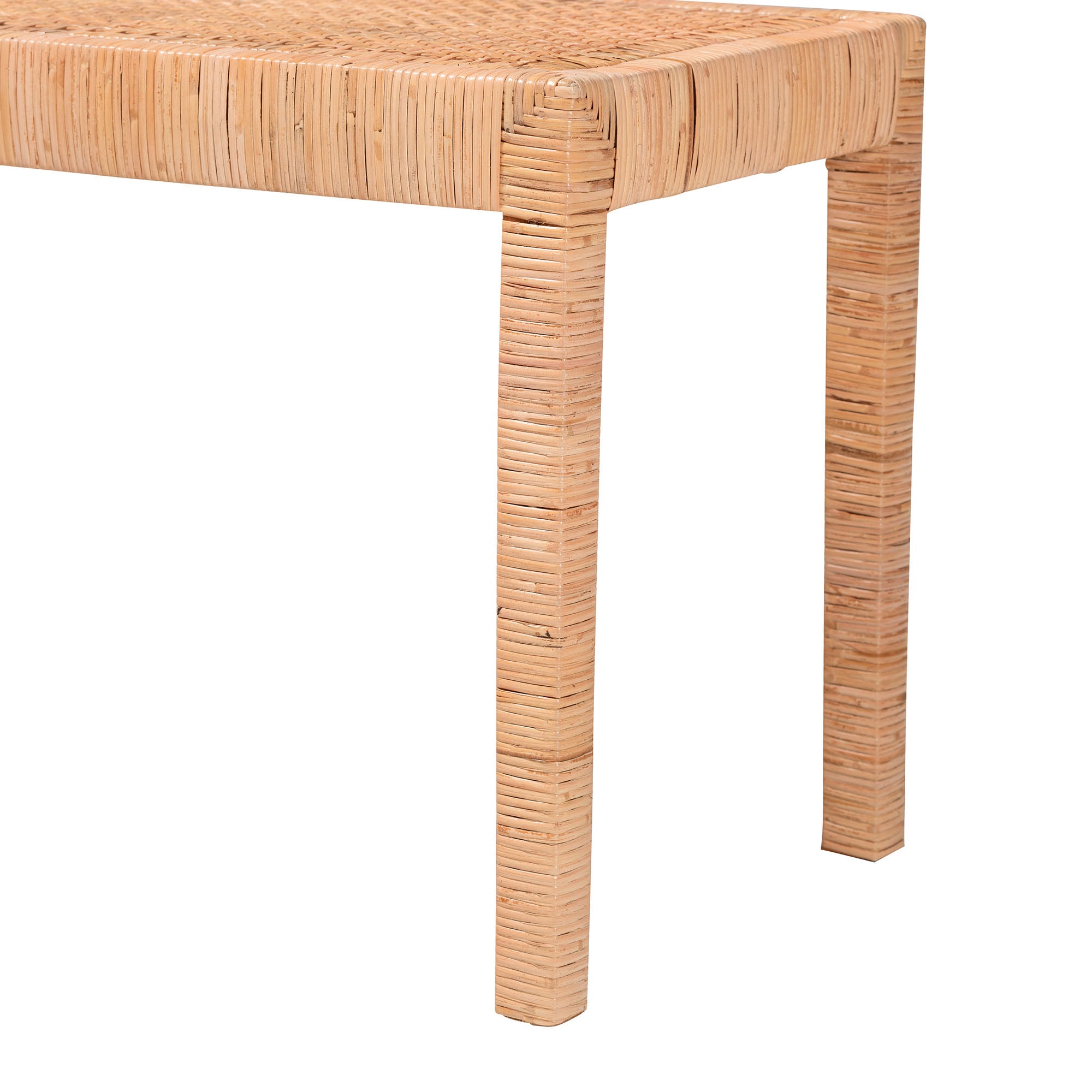 Bali & Pari Abelia Modern Bohemian Rattan and Mahogany Wood Long Accent Bench