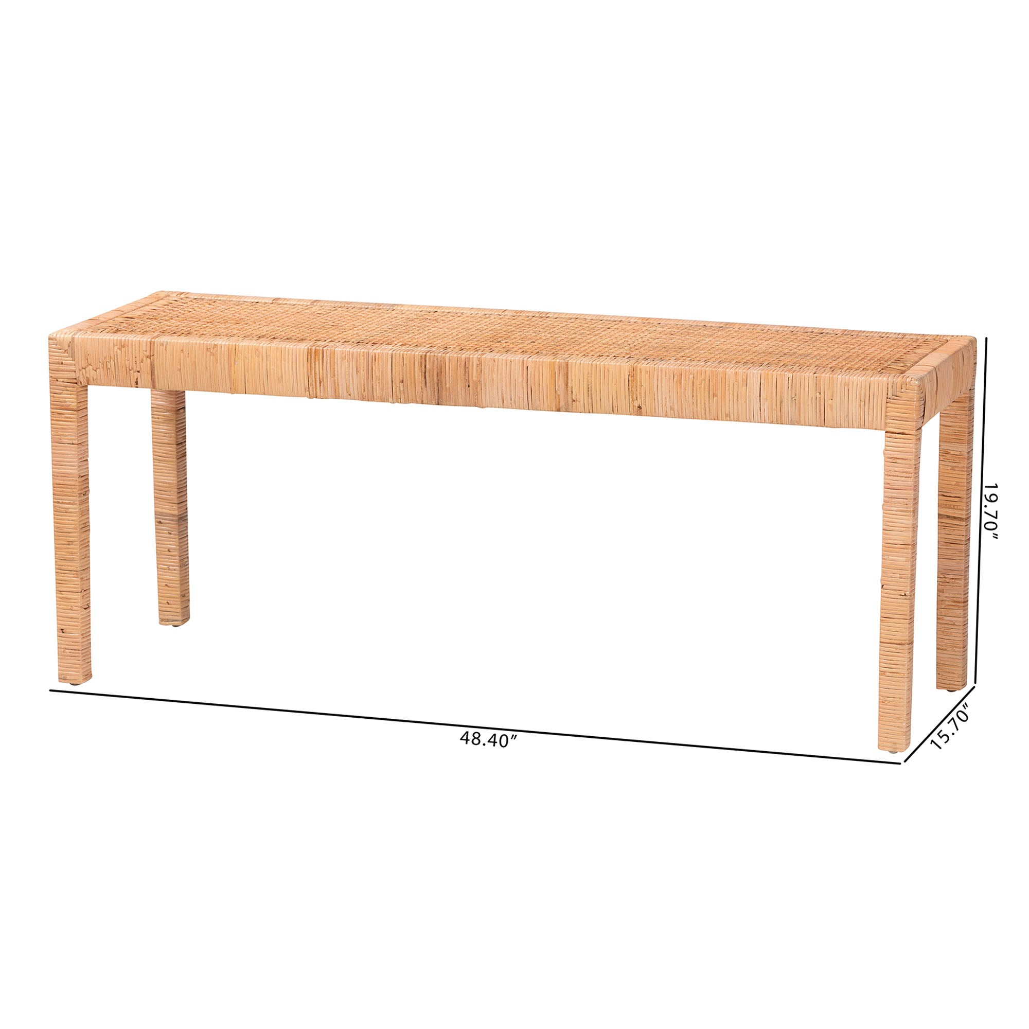 Bali & Pari Abelia Modern Bohemian Rattan and Mahogany Wood Long Accent Bench