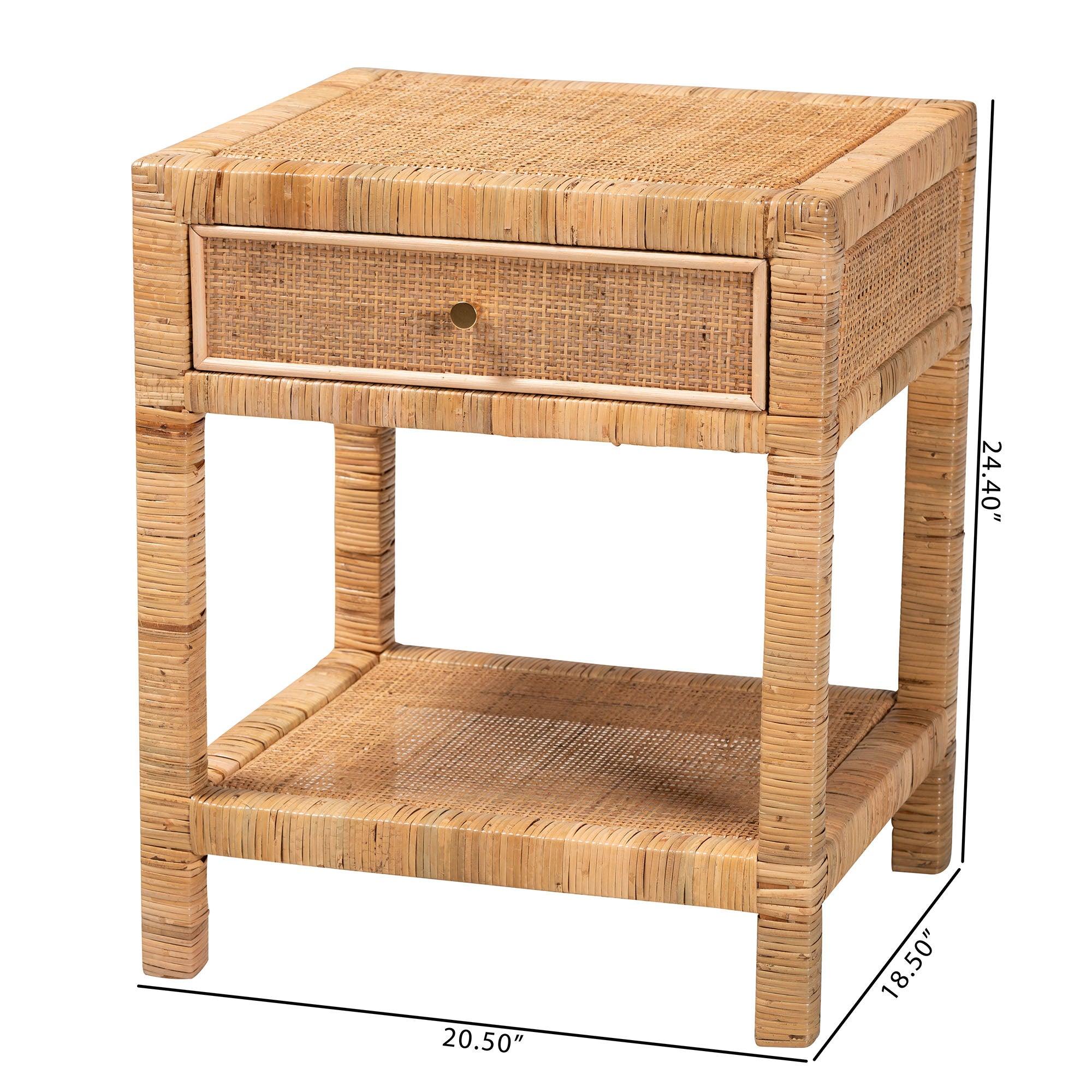 Bali & Pari Adelia Modern Bohemian Rattan and Mahogany Wood 1-Drawer Nightstand