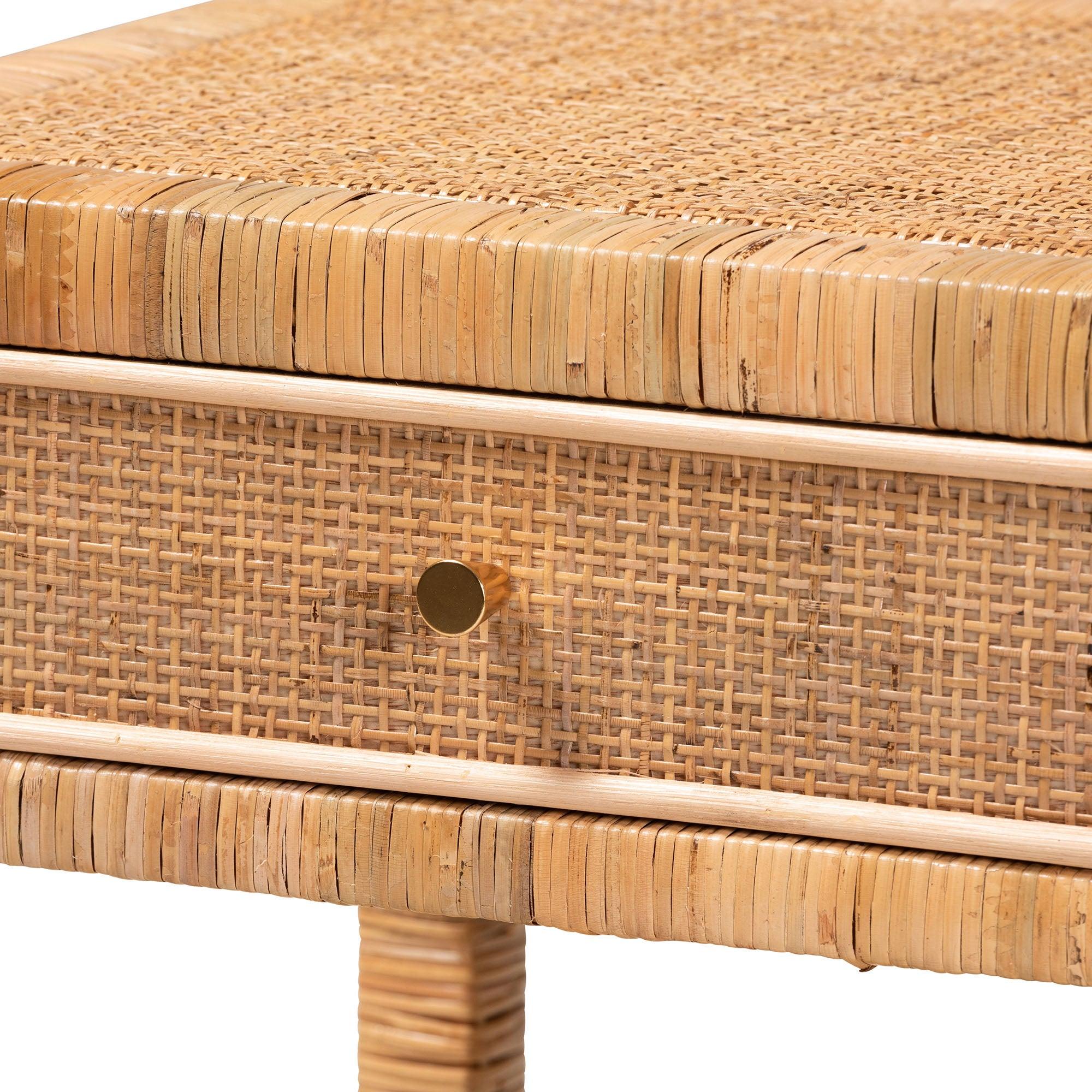 Bali & Pari Adelia Modern Bohemian Rattan and Mahogany Wood 1-Drawer Nightstand