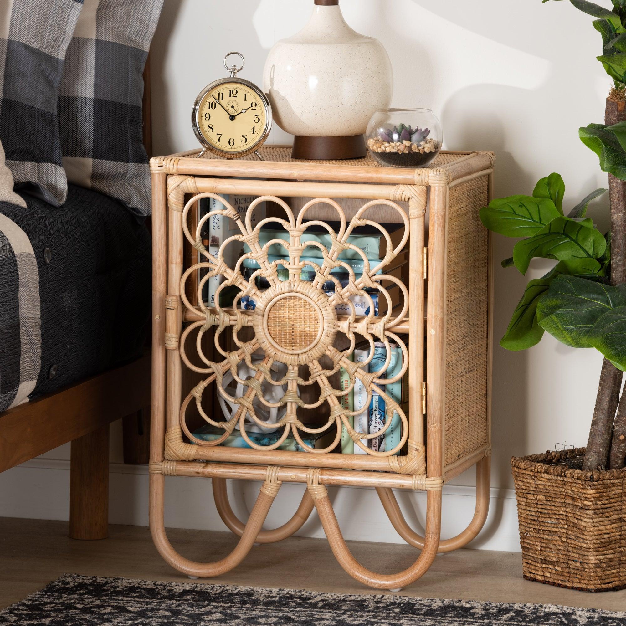 bali & pari Acelin Modern Bohemian Rattan Nightstand