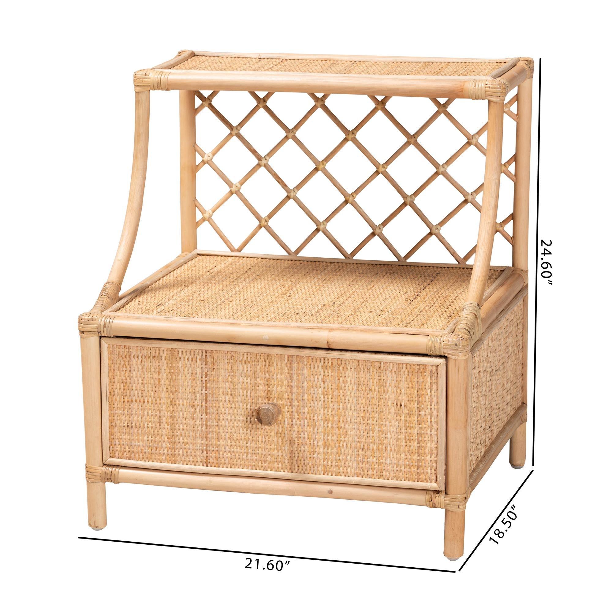 Bali & Pari Lalo Modern Bohemian Rattan 1-Drawer Nightstand