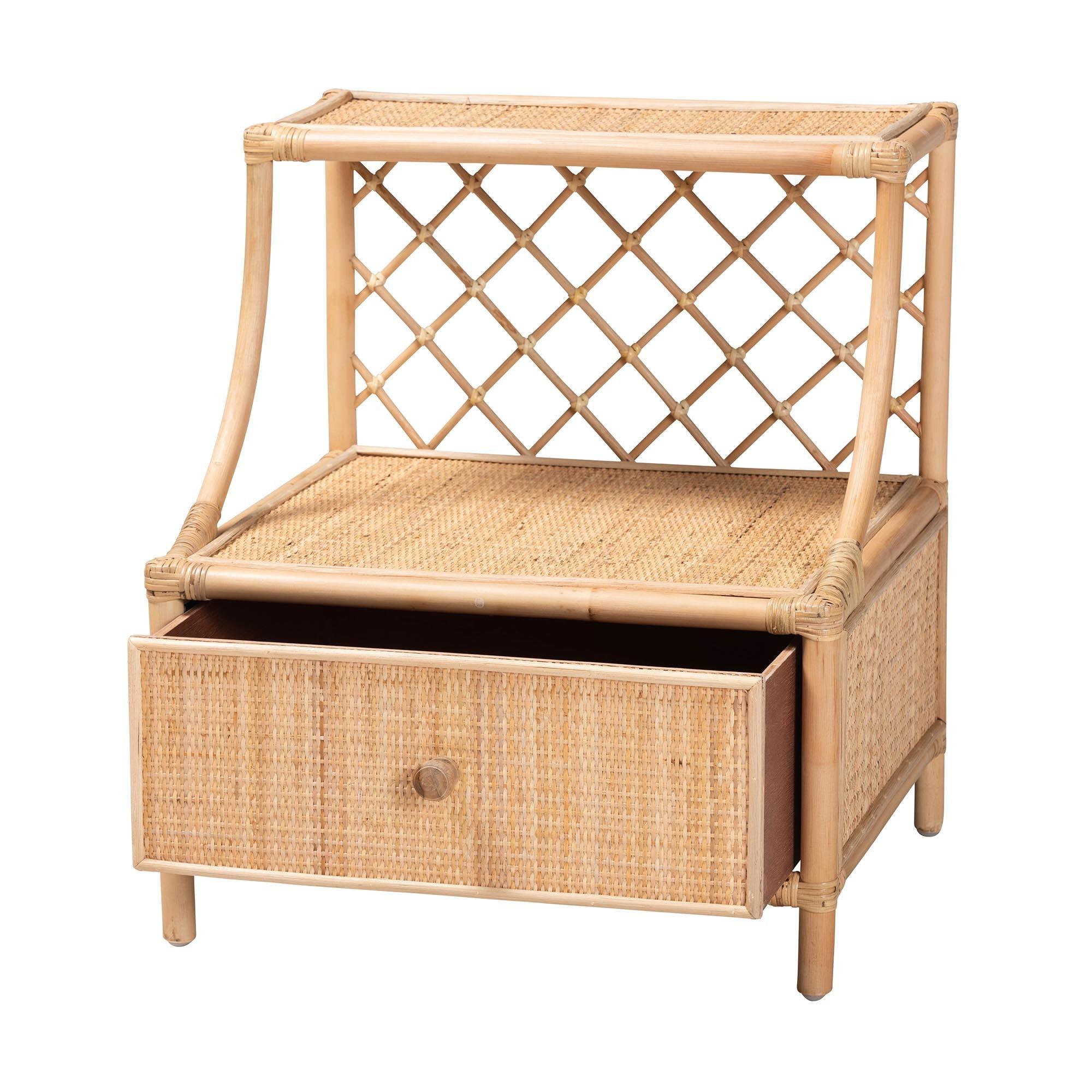 Bali & Pari Lalo Modern Bohemian Rattan 1-Drawer Nightstand