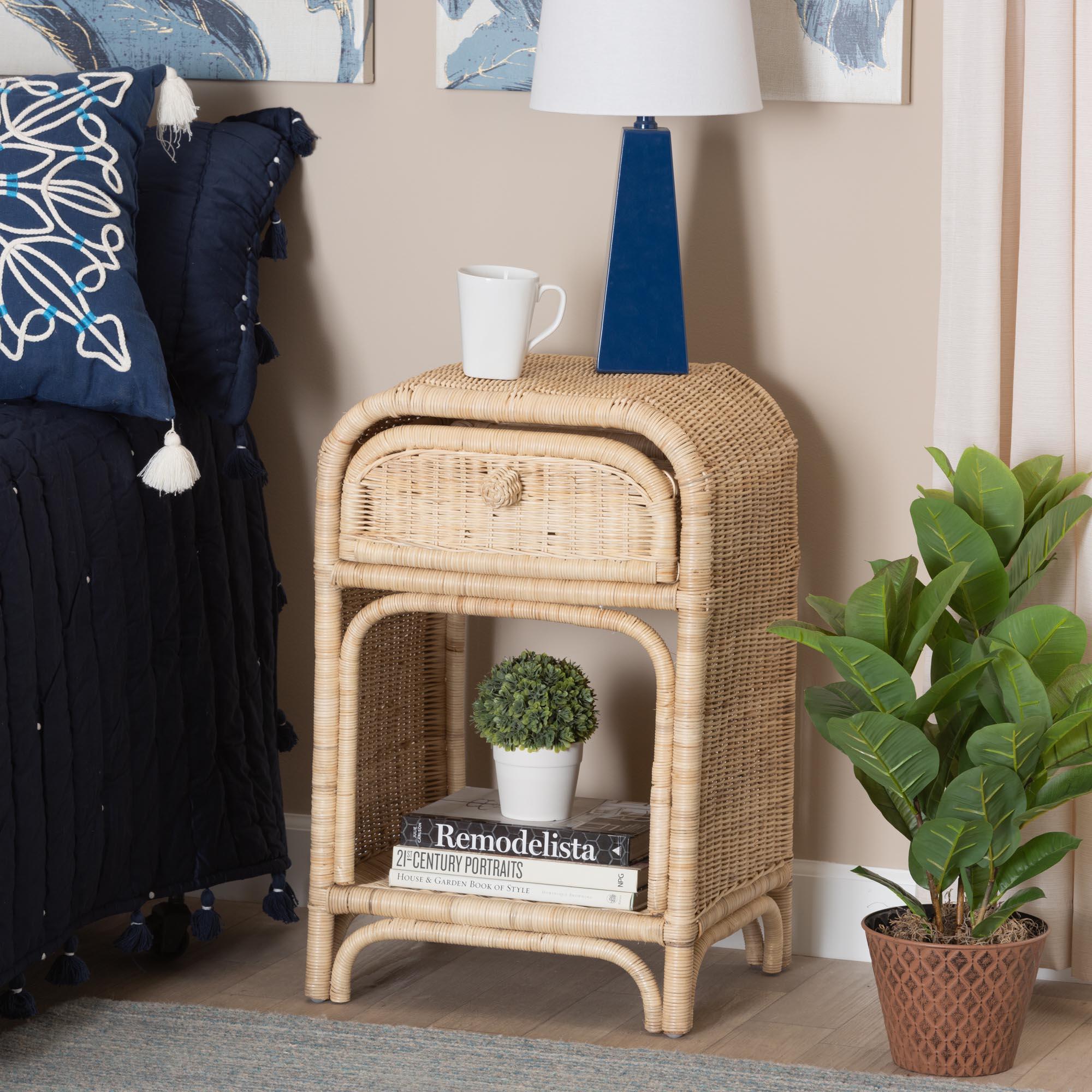 Bali & Pari Magni Modern Bohemian Rattan 1-Drawer Nightstand