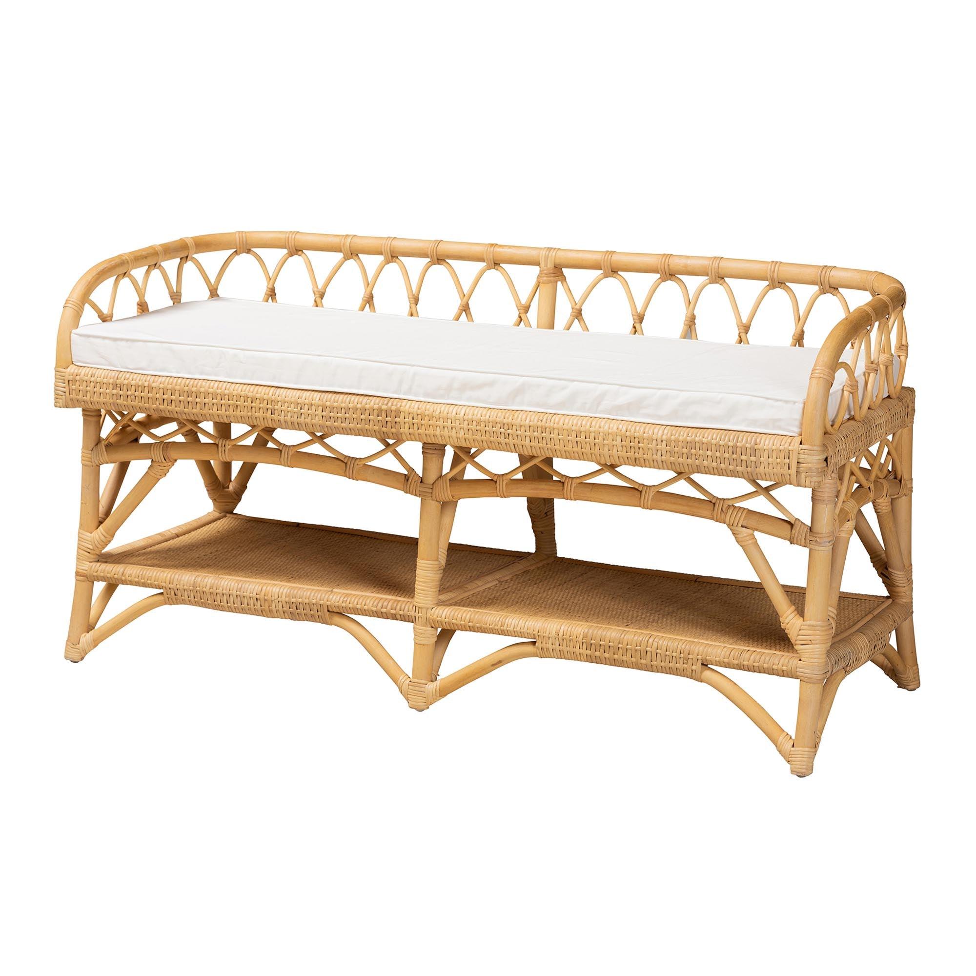 Bali & Pari Leryn Modern Bohemian Rattan Bench