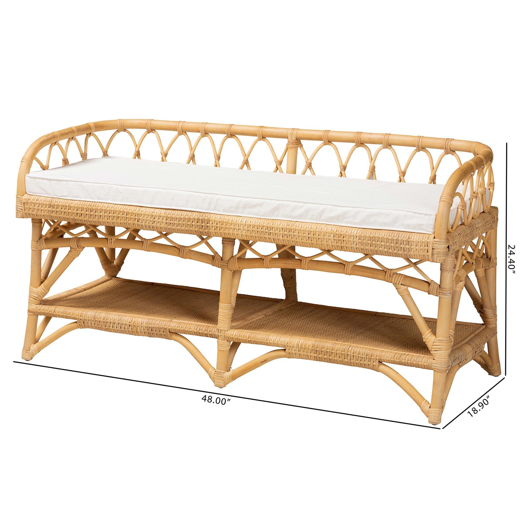 Bali & Pari Leryn Modern Bohemian Rattan Bench