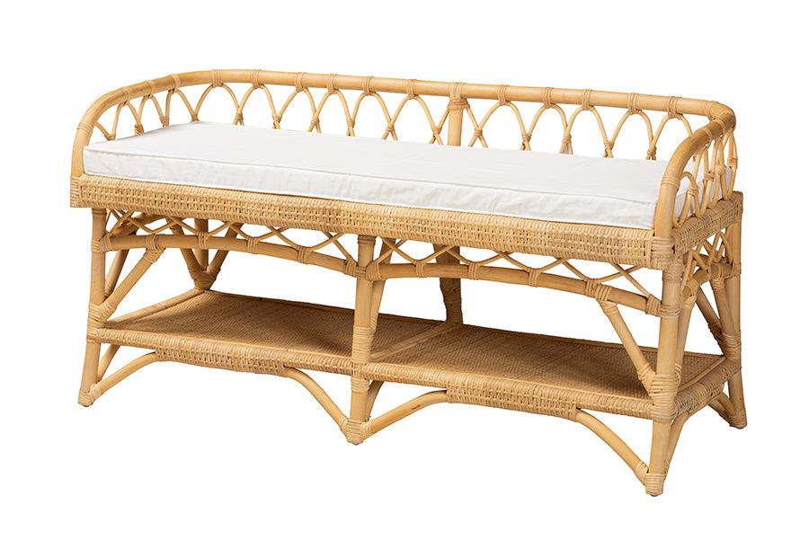 Bali & Pari Leryn Modern Bohemian Rattan Bench