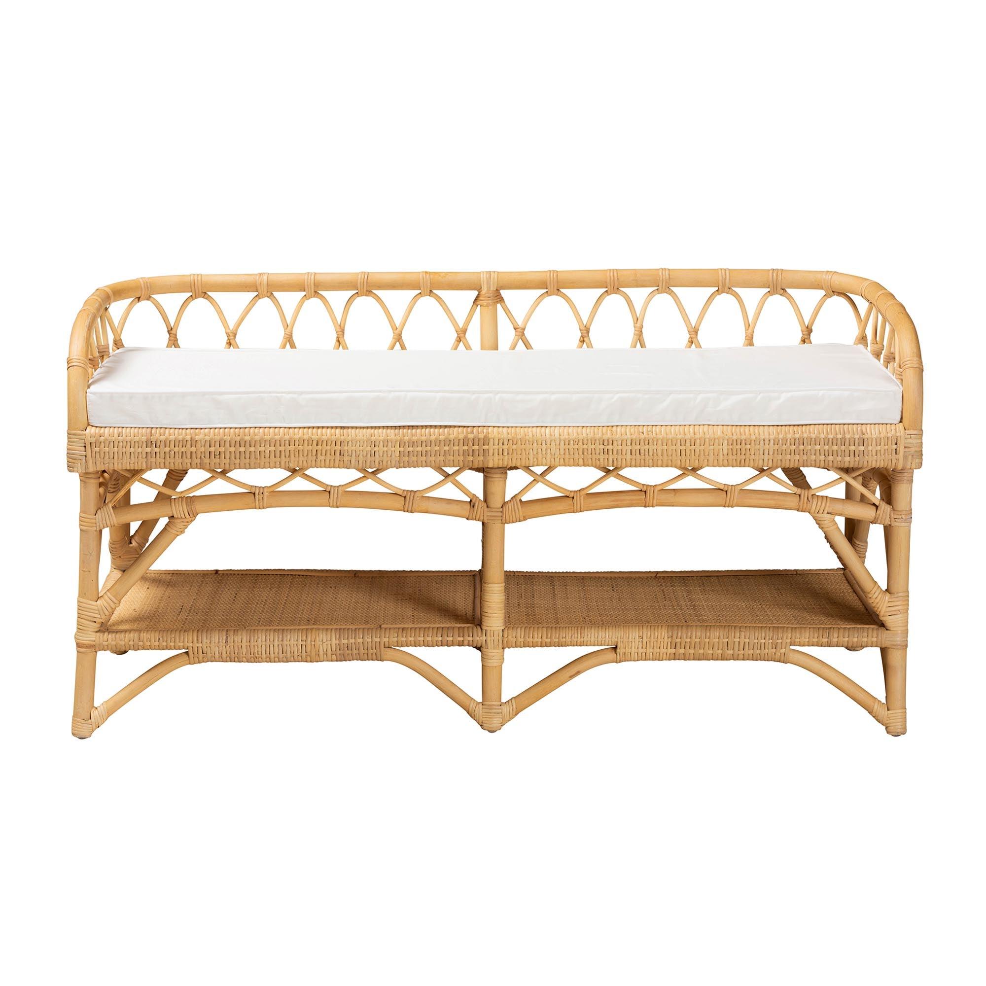 Bali & Pari Leryn Modern Bohemian Rattan Bench