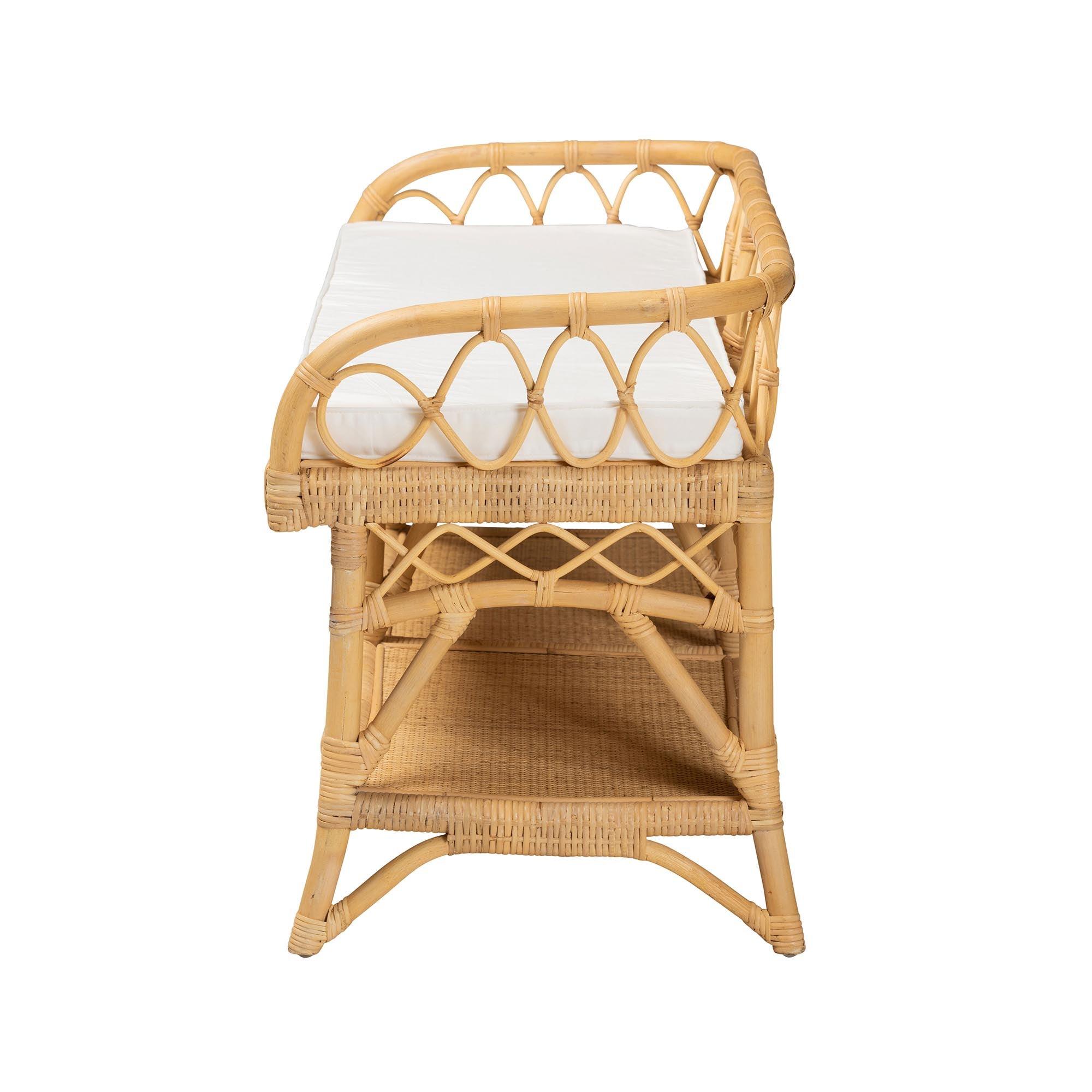 Bali & Pari Leryn Modern Bohemian Rattan Bench