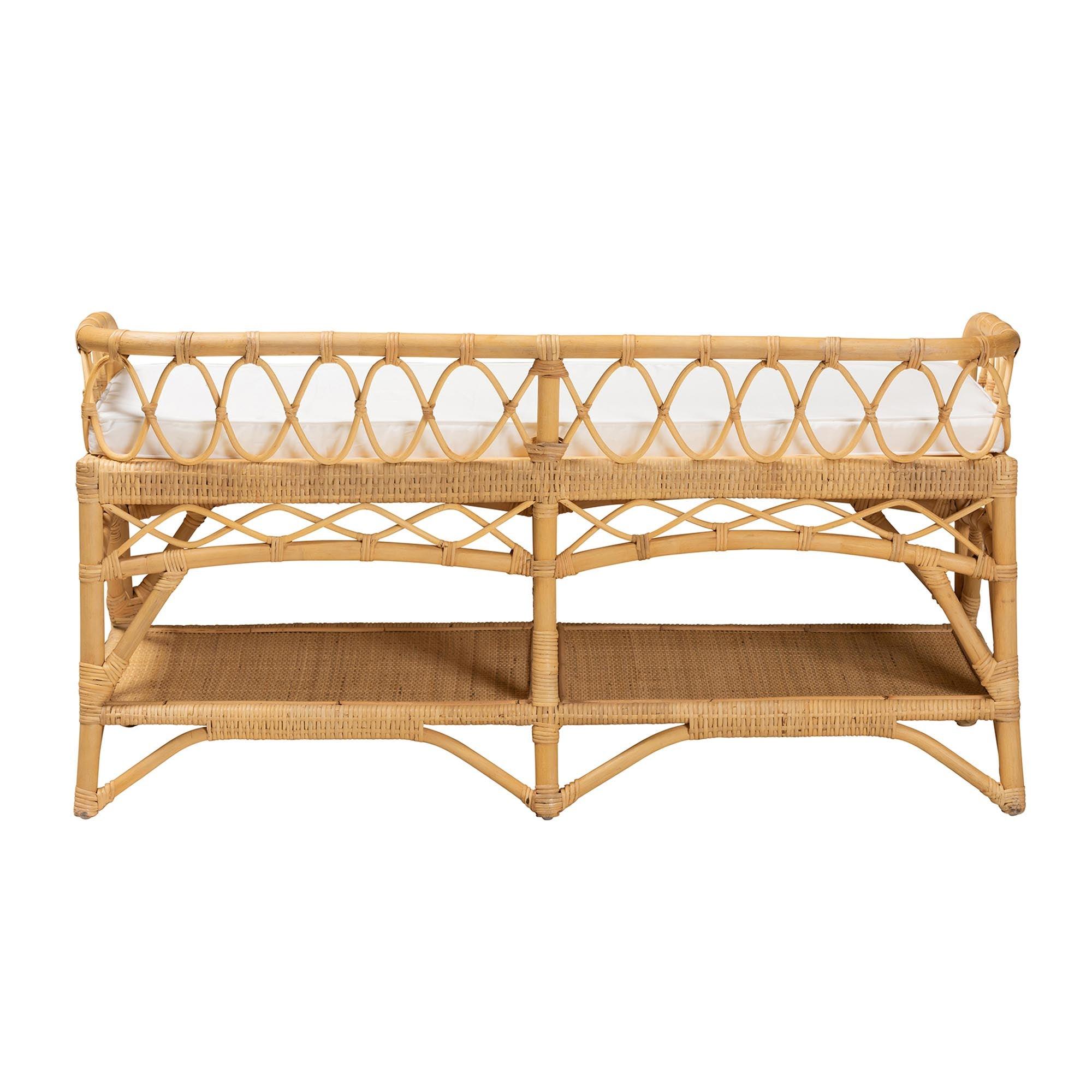 Bali & Pari Leryn Modern Bohemian Rattan Bench