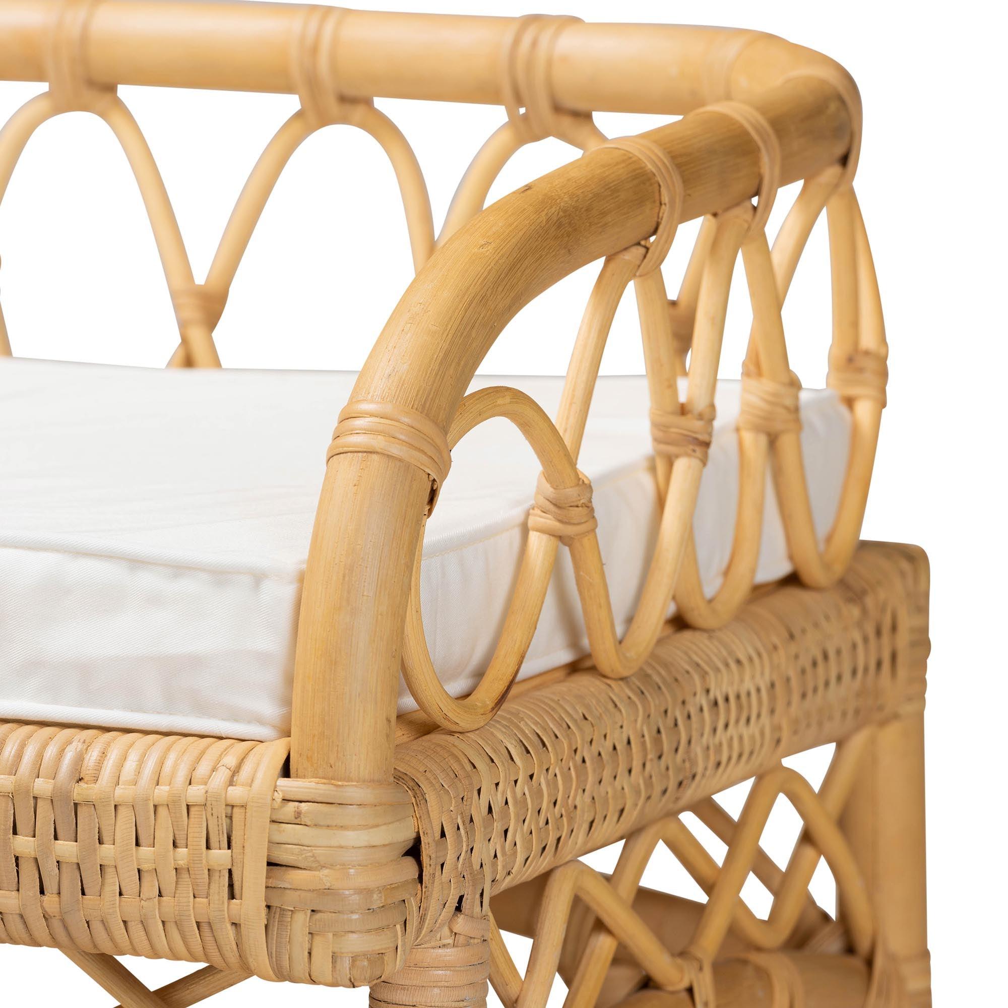 Bali & Pari Leryn Modern Bohemian Rattan Bench