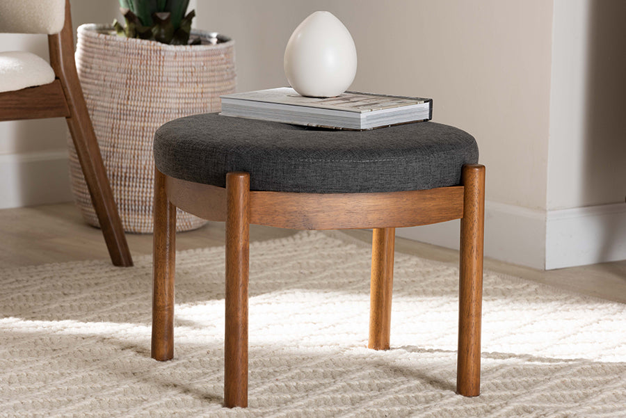 Iliana Japandi Fabric and Finished Wood Ottoman