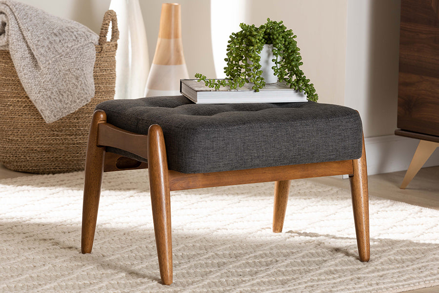 Jeanine Japandi Fabric and Finished Wood Ottoman