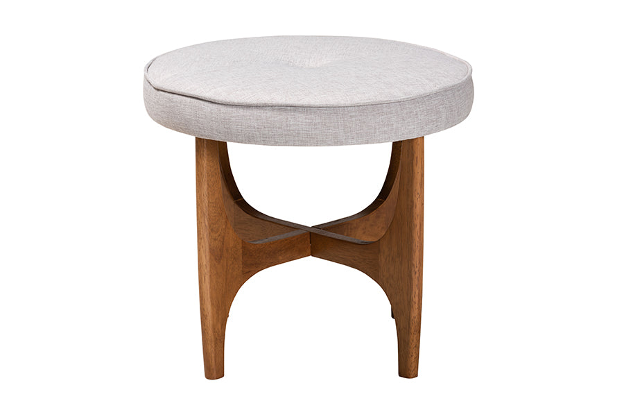 Theo Japandi Fabric and Finished Wood Ottoman