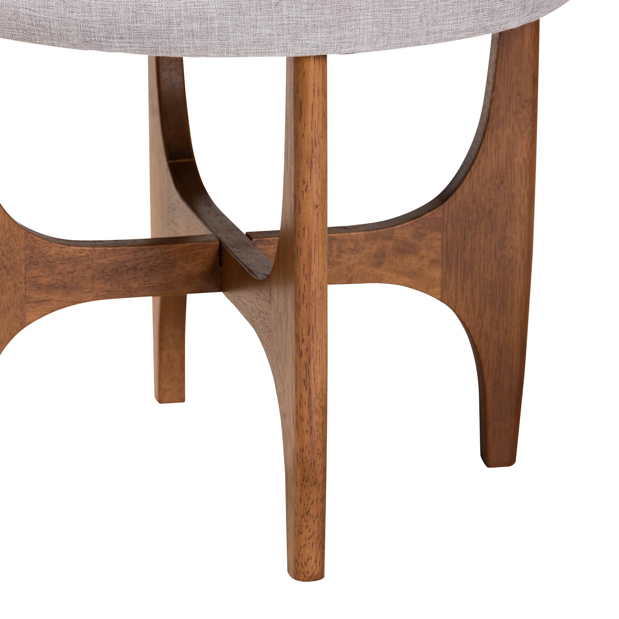 Theo Japandi Fabric and Finished Wood Ottoman