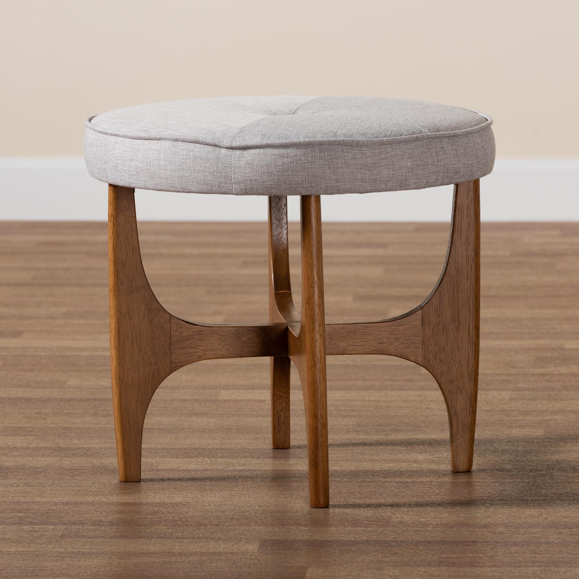 Theo Japandi ish Fabric and Finished Wood Ottoman Footstool