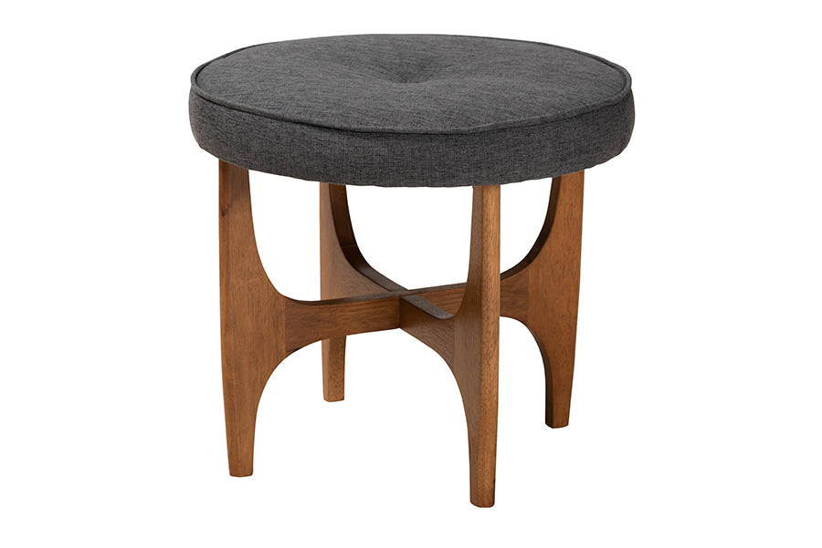 Theo Japandi Fabric and Finished Wood Ottoman