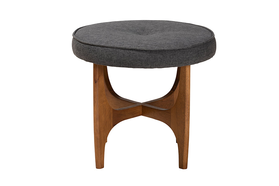 Theo Japandi Fabric and Finished Wood Ottoman