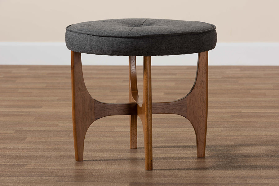 Theo Japandi Fabric and Finished Wood Ottoman