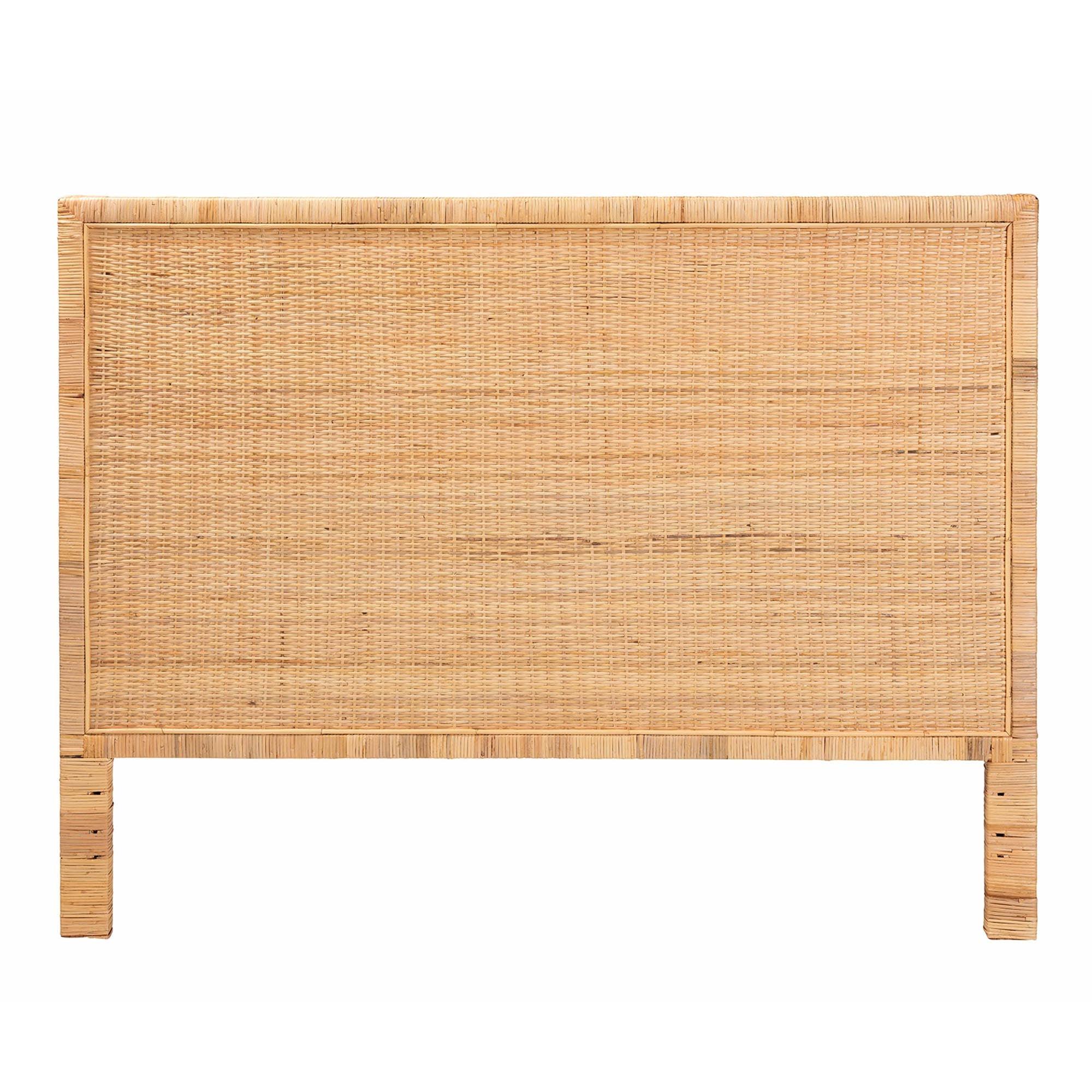 Bali & Pari Adelyn Modern Bohemian Rattan and Mahogany Wood Headboard