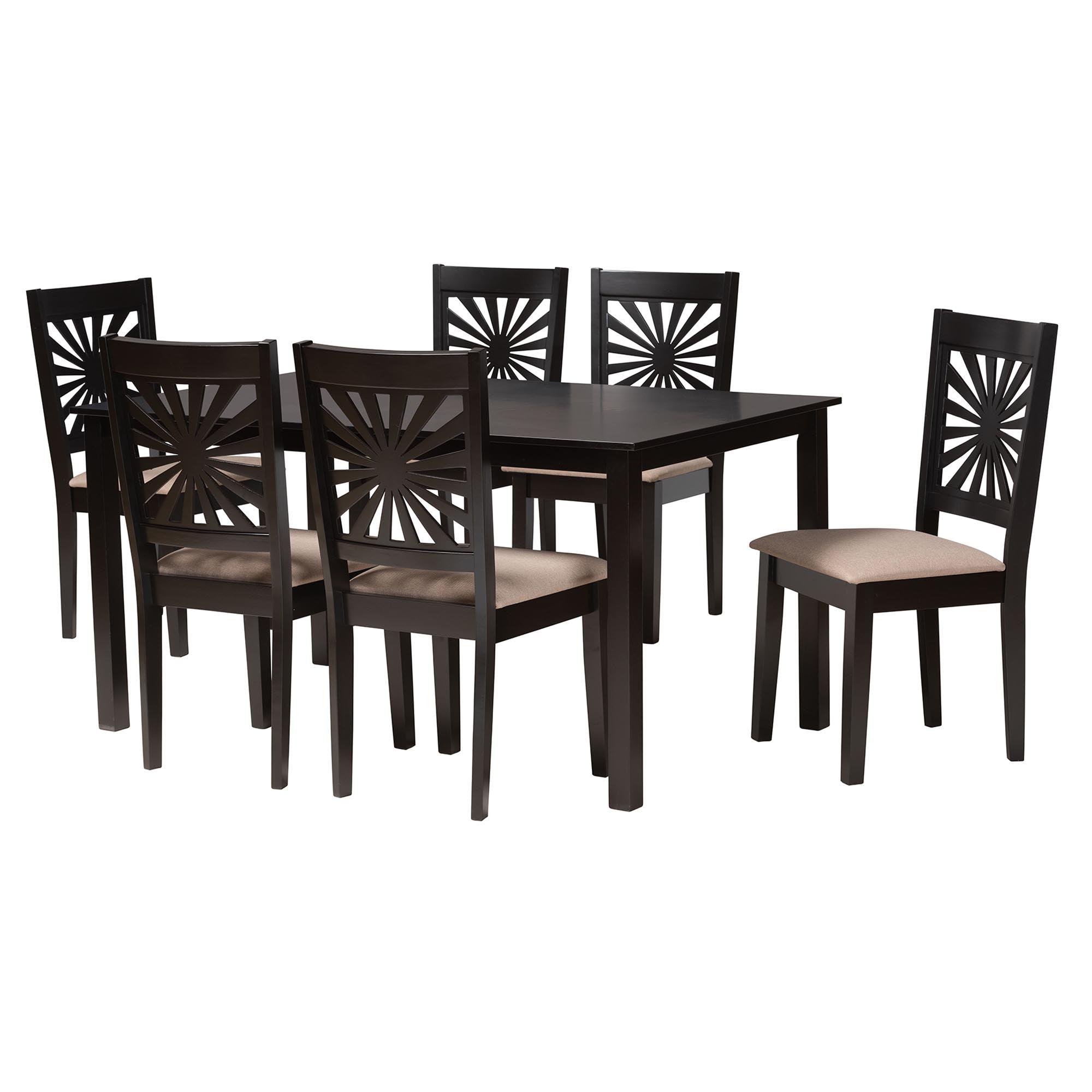 Olympia Modern Fabric and Espresso Finished Wood 7-Piece Dining Set