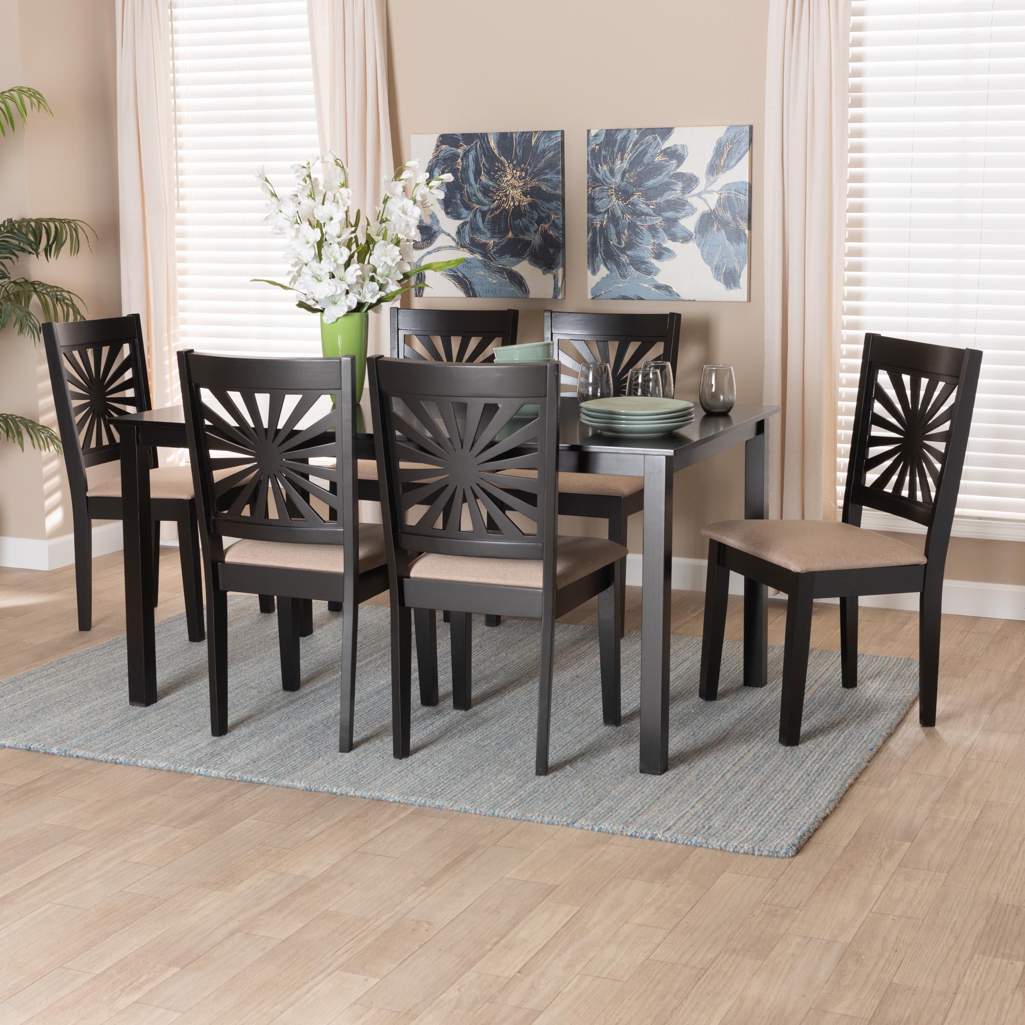 Olympia Modern Fabric and Espresso Finished Wood 7-Piece Dining Set