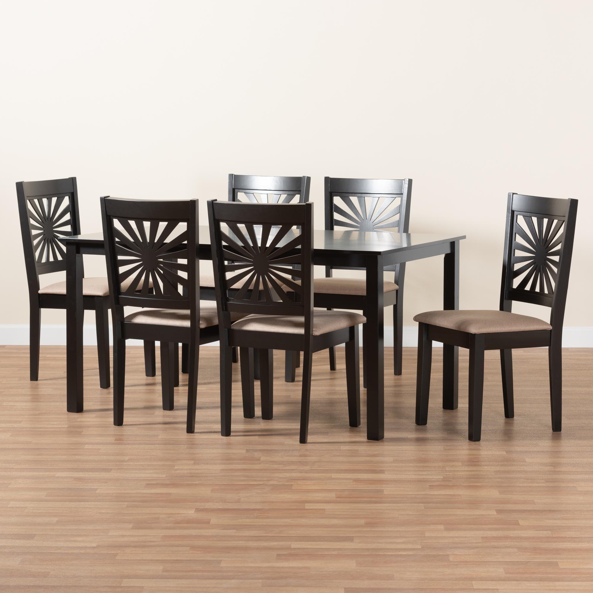 Olympia Modern Fabric and Espresso Finished Wood 7-Piece Dining Set