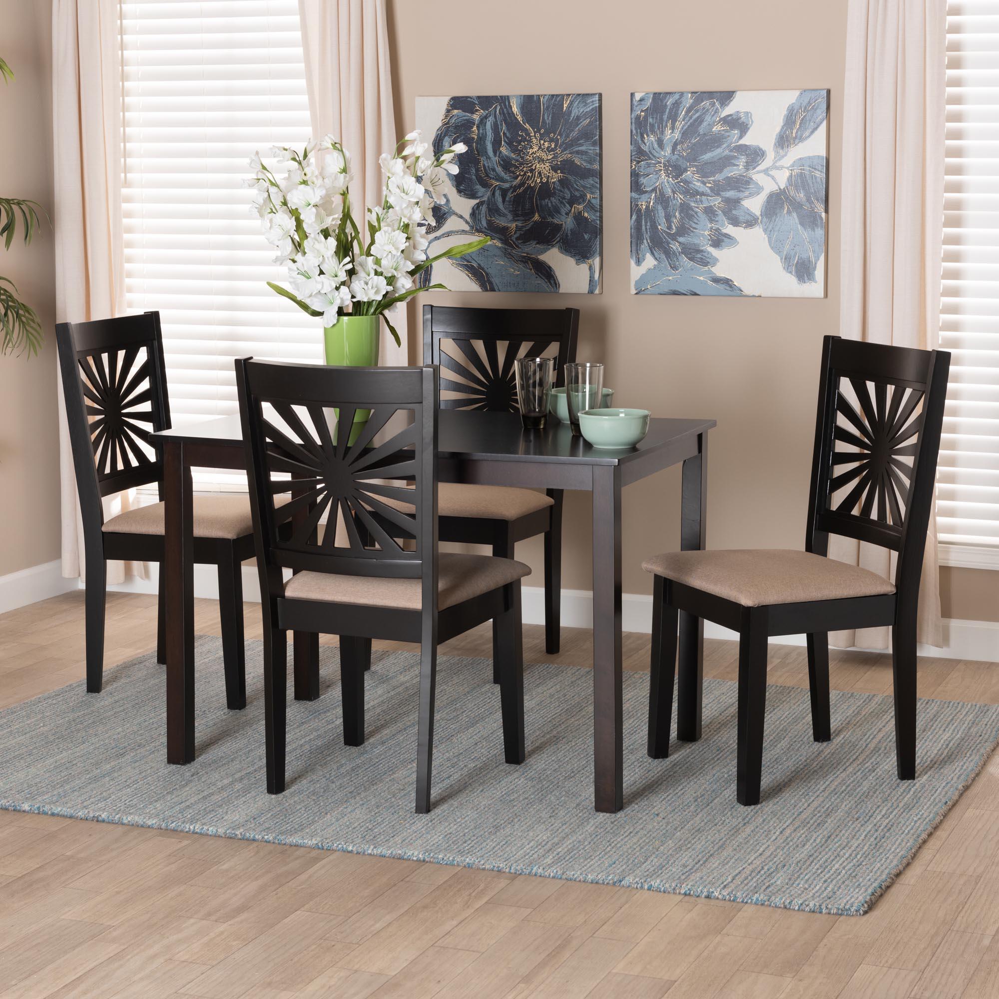 Olympia Modern Fabric and Espresso Finished Wood 5-Piece Dining Set