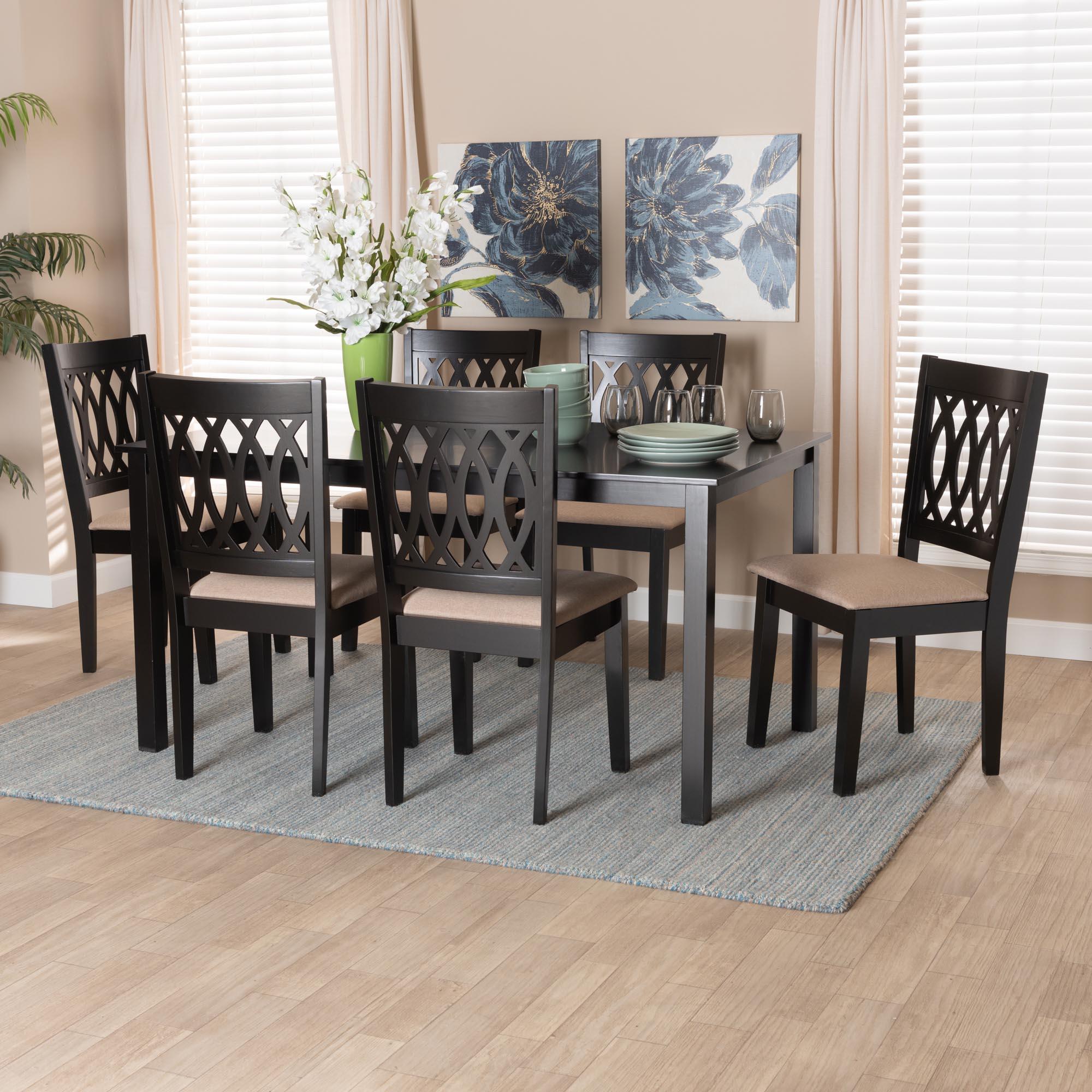 Florencia Modern Fabric and Espresso Finished Wood 7-Piece Dining Set