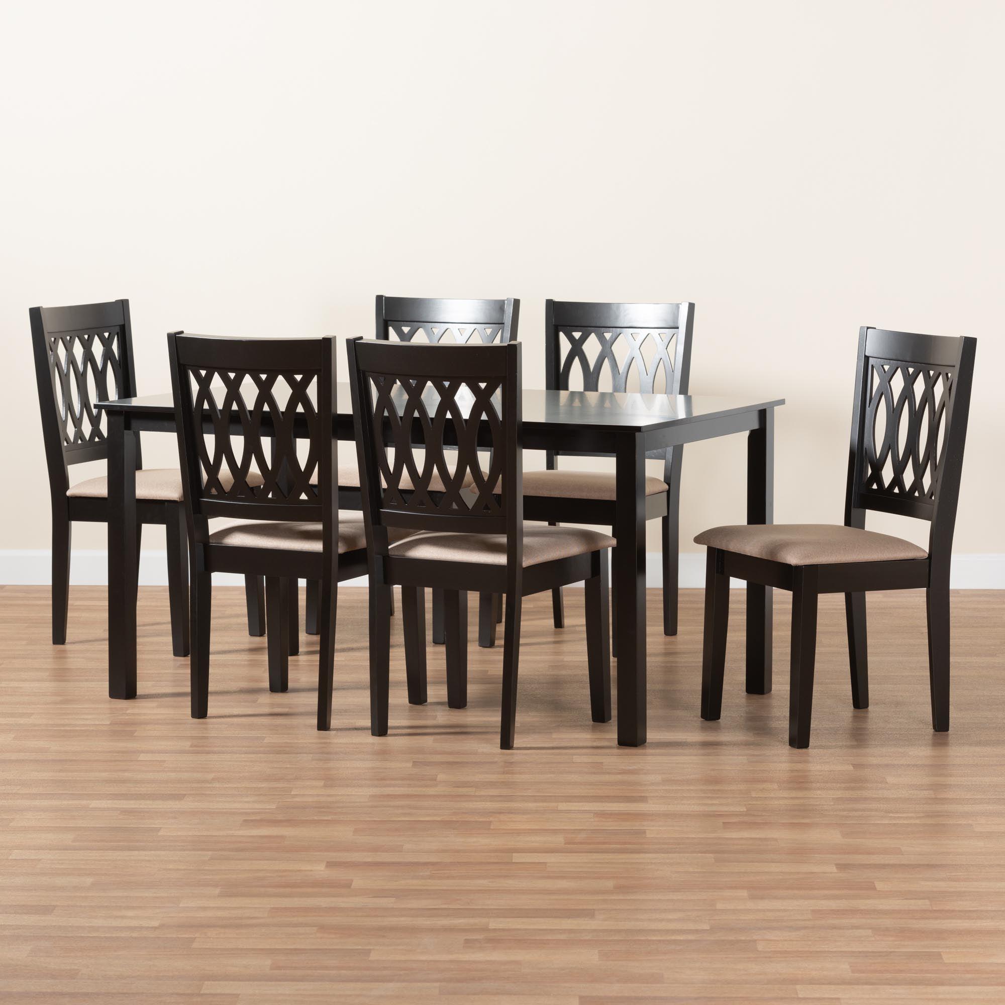 Florencia Modern Fabric and Espresso Finished Wood 7-Piece Dining Set