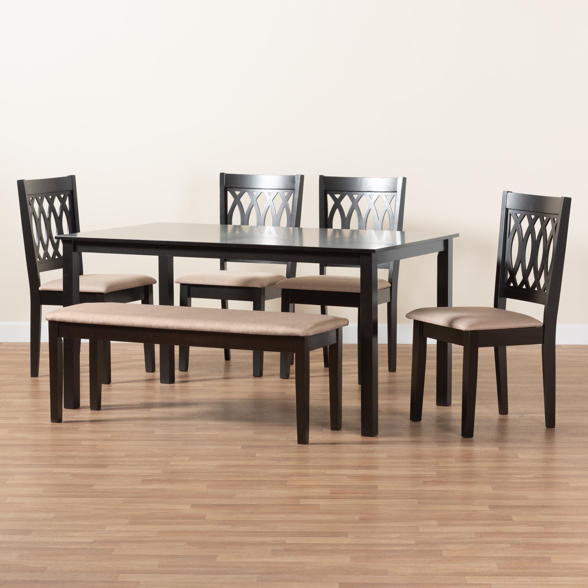 Florencia Modern Fabric and Espresso Finished Wood 6-Piece Dining Set