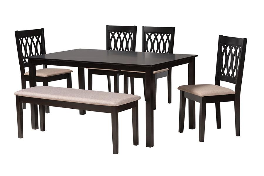 Florencia Modern Fabric and Espresso Finished Wood 6-Piece Dining Set
