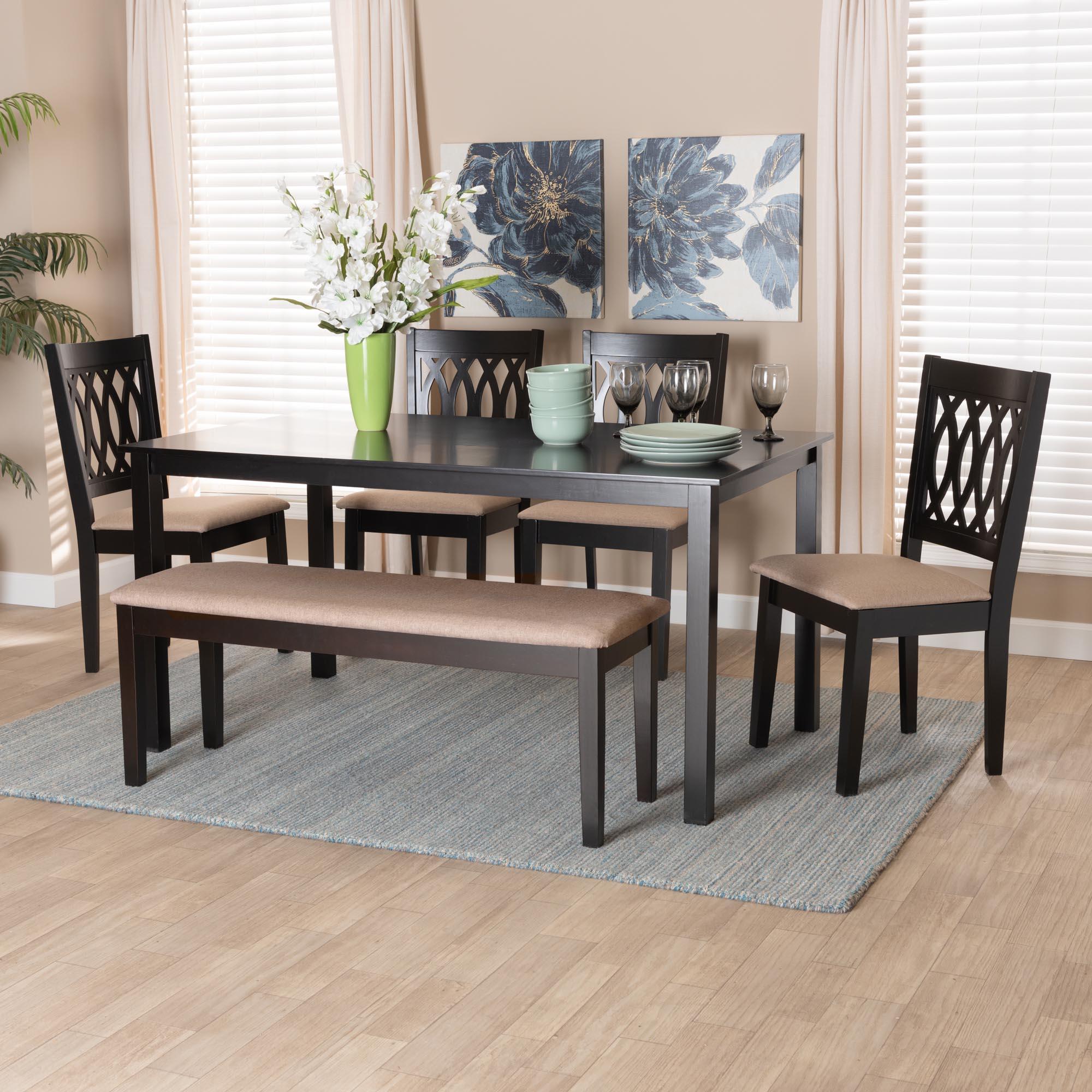 Florencia Modern Fabric and Espresso Finished Wood 6-Piece Dining Set