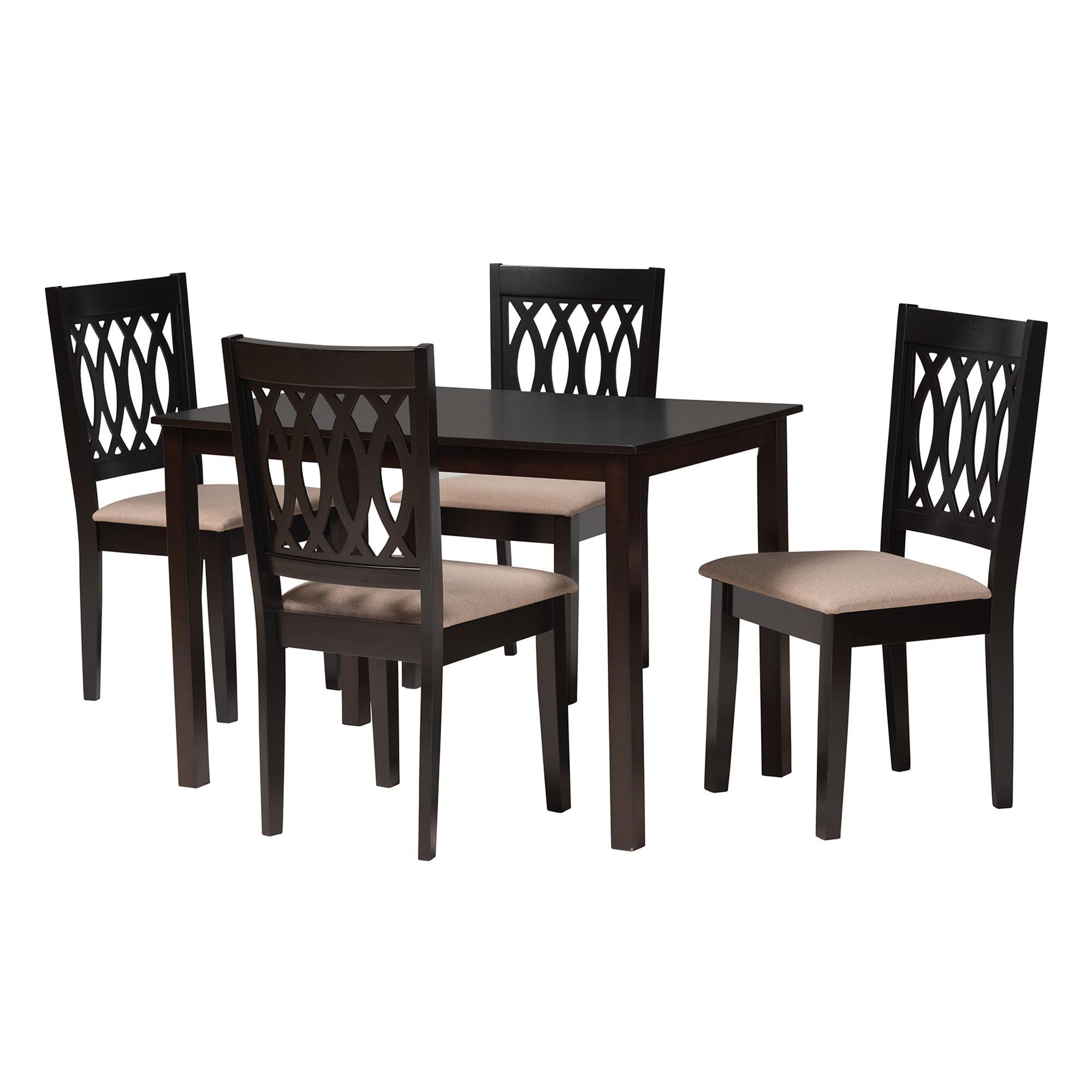 Florencia Modern Fabric and Espresso Finished Wood 5-Piece Dining Set