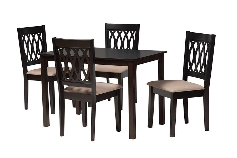 Florencia Modern Fabric and Espresso Finished Wood 5-Piece Dining Set