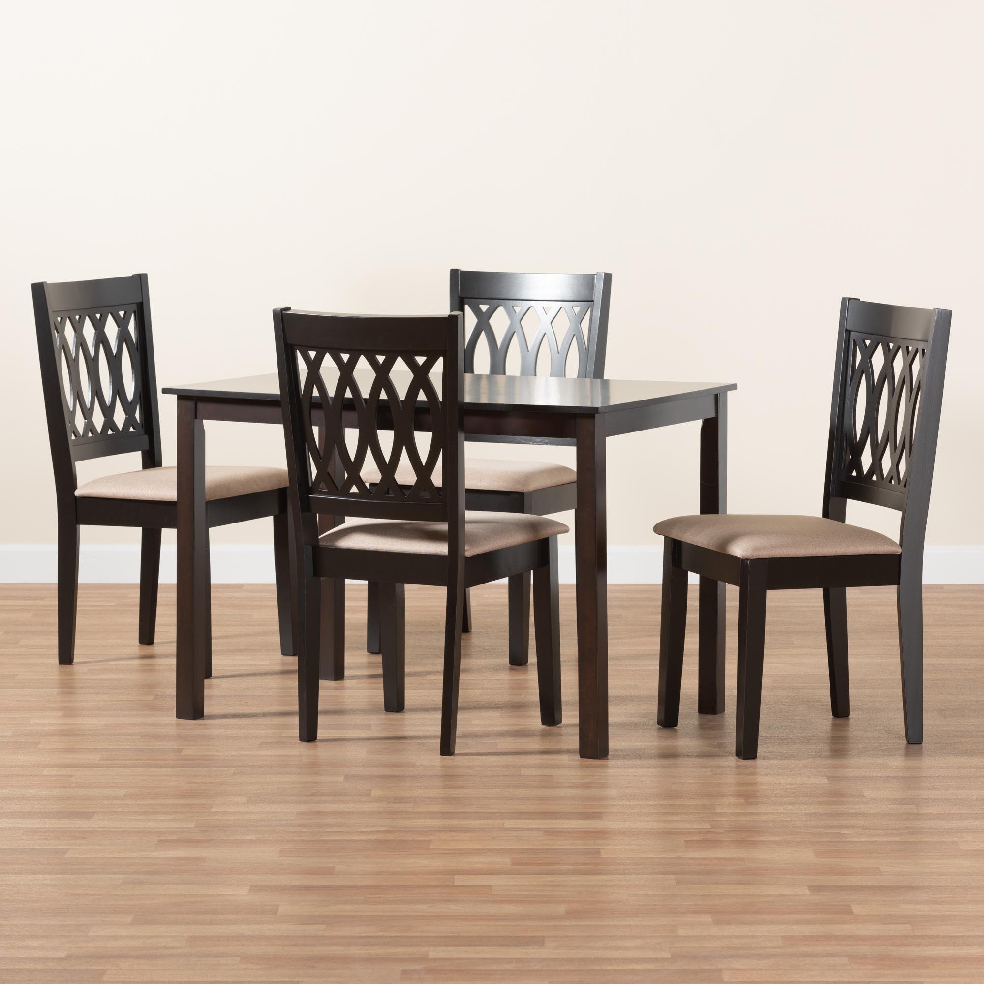 Florencia Modern Fabric and Espresso Finished Wood 5-Piece Dining Set