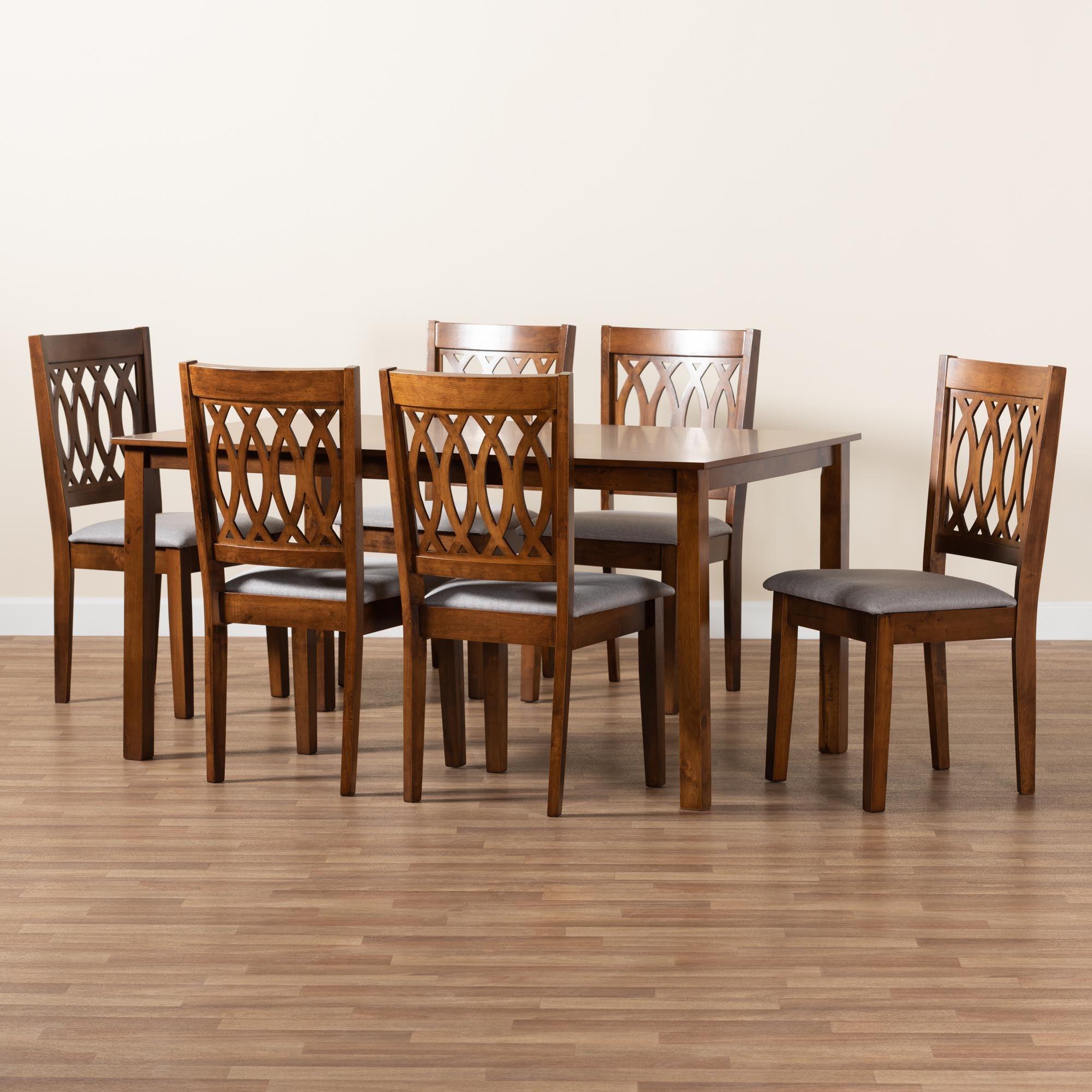 Florencia Modern Fabric and Finished Wood 7-Piece Dining Set
