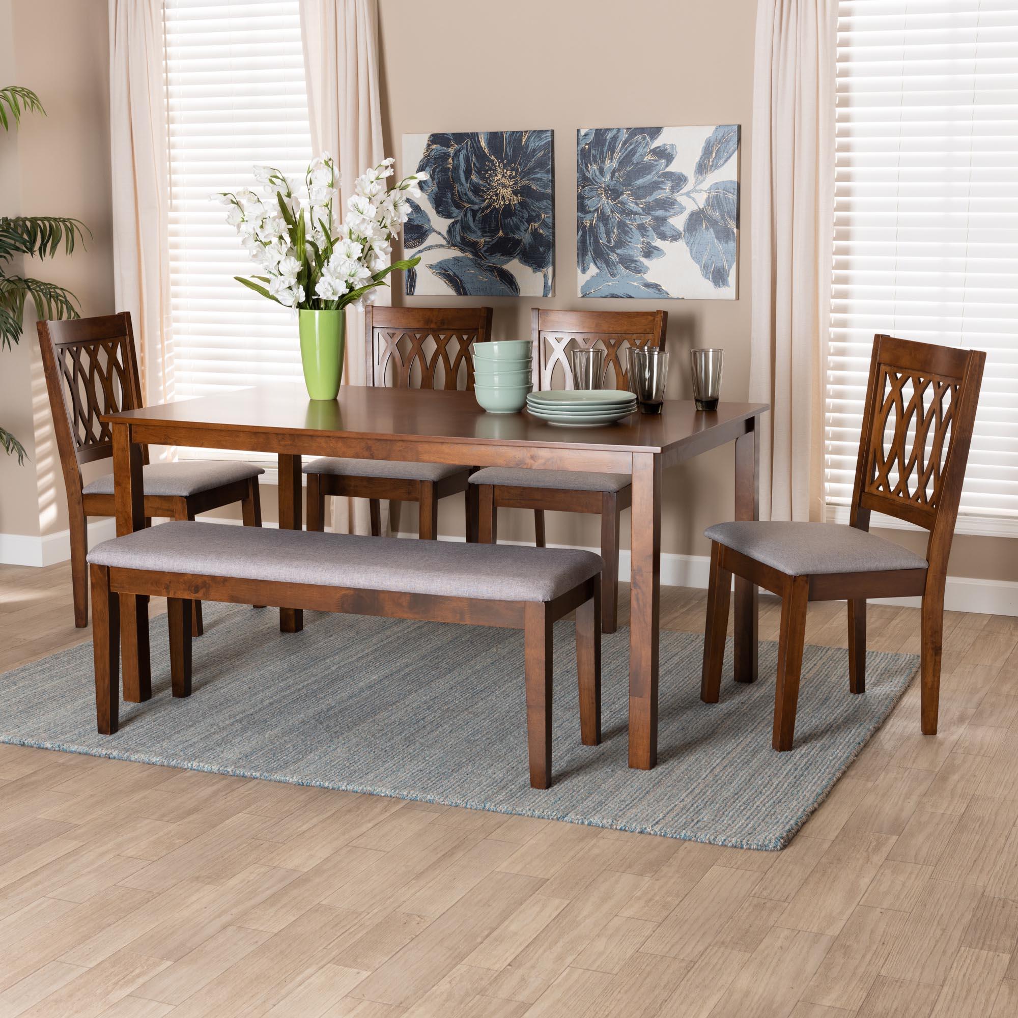 Florencia Modern Fabric and Finished Wood 6-Piece Dining Set