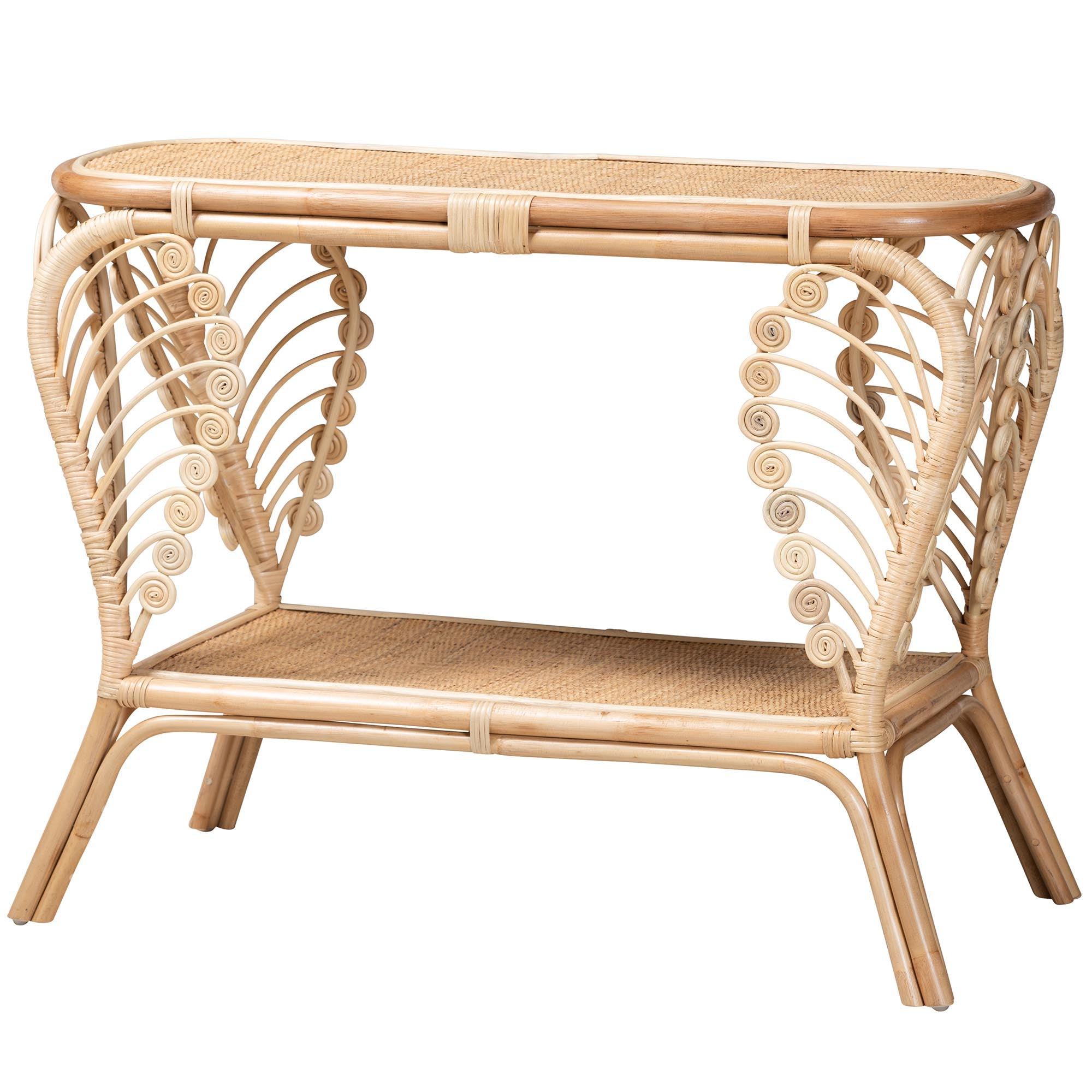 Bali & Pari Bastet Modern Bohemian Rattan 2-Tier Console Table
