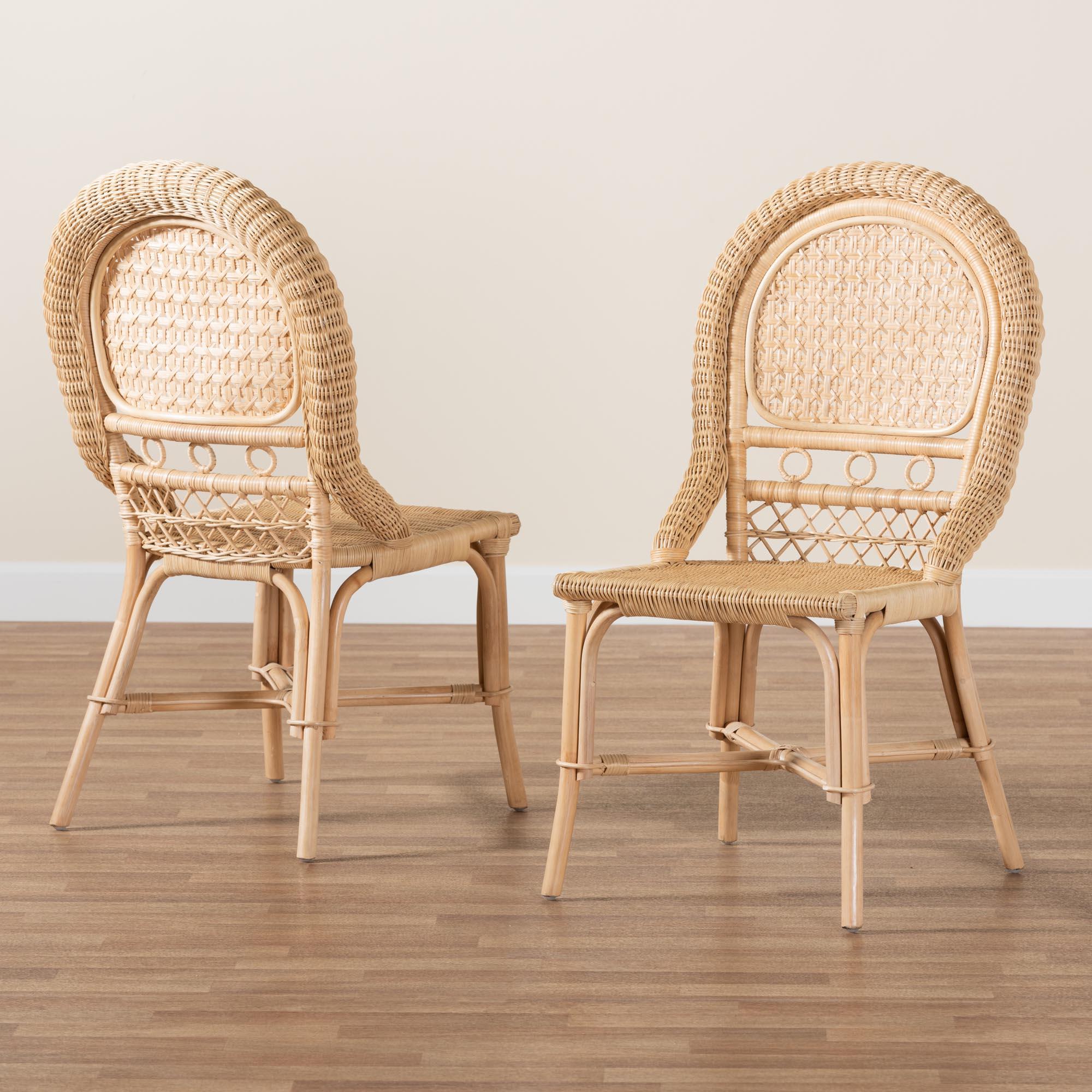 bali & pari Jelita Modern Bohemian Rattan 2-Piece Dining Chair Set