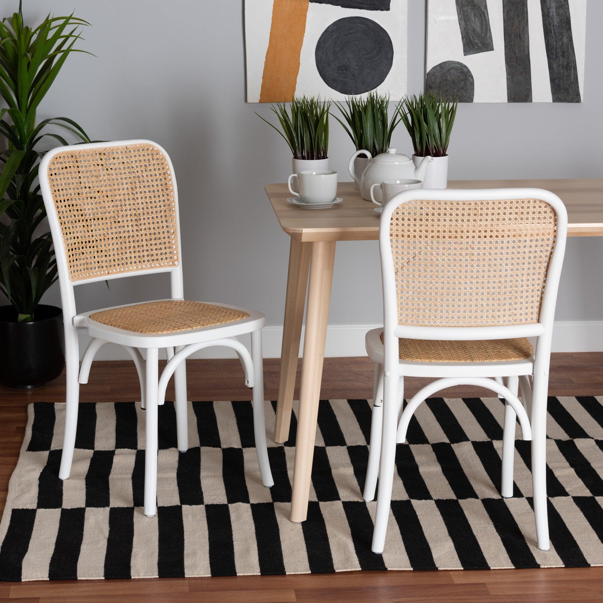 Neah Japandi Wood and Rattan 2-Piece Dining Chair Set