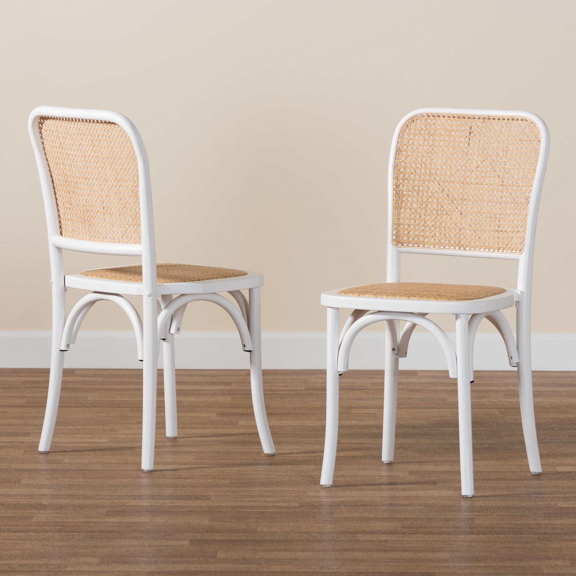 Neah Japandi Wood and Rattan 2-Piece Dining Chair Set