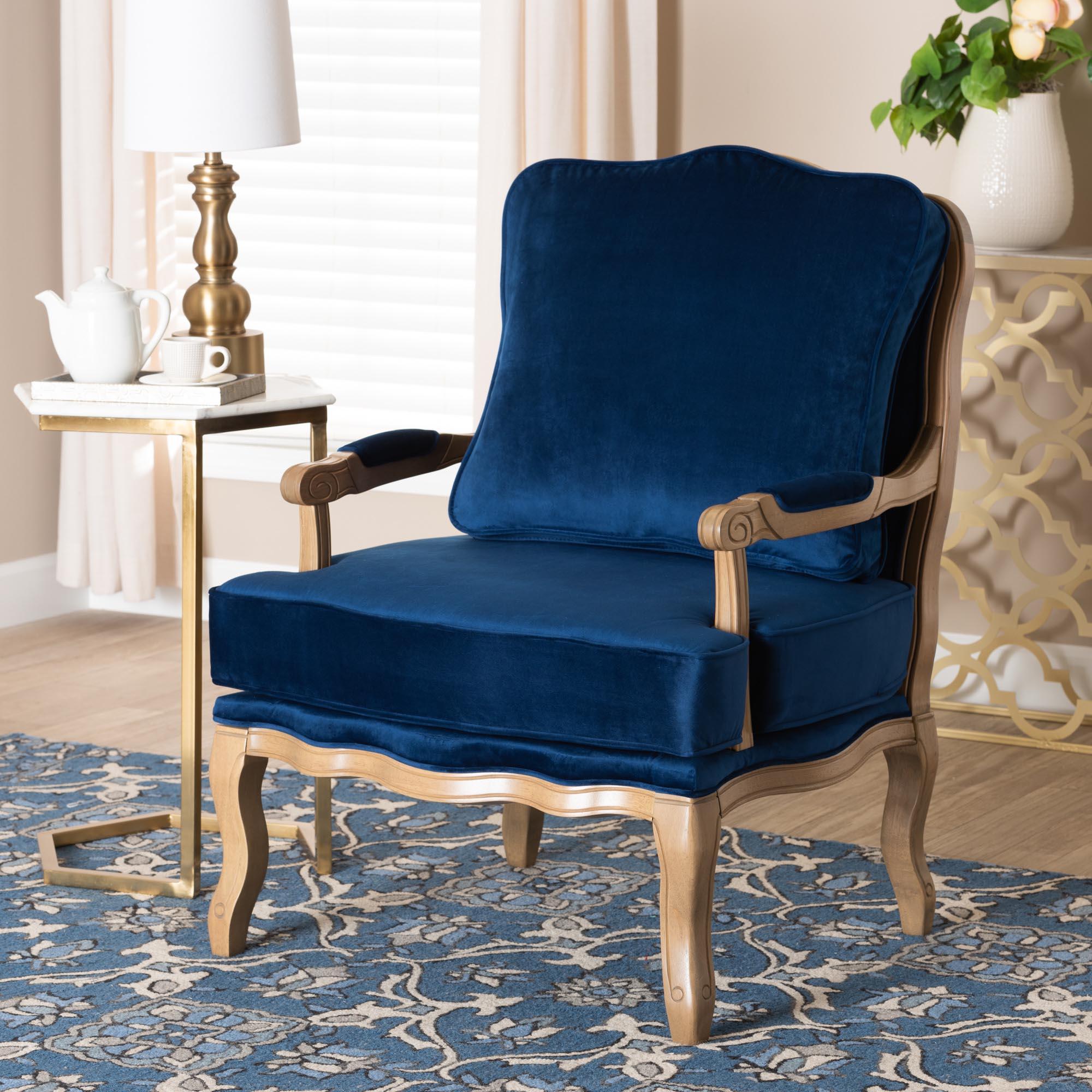 Jules Traditional Fabric and French Finished Wood Accent Chair