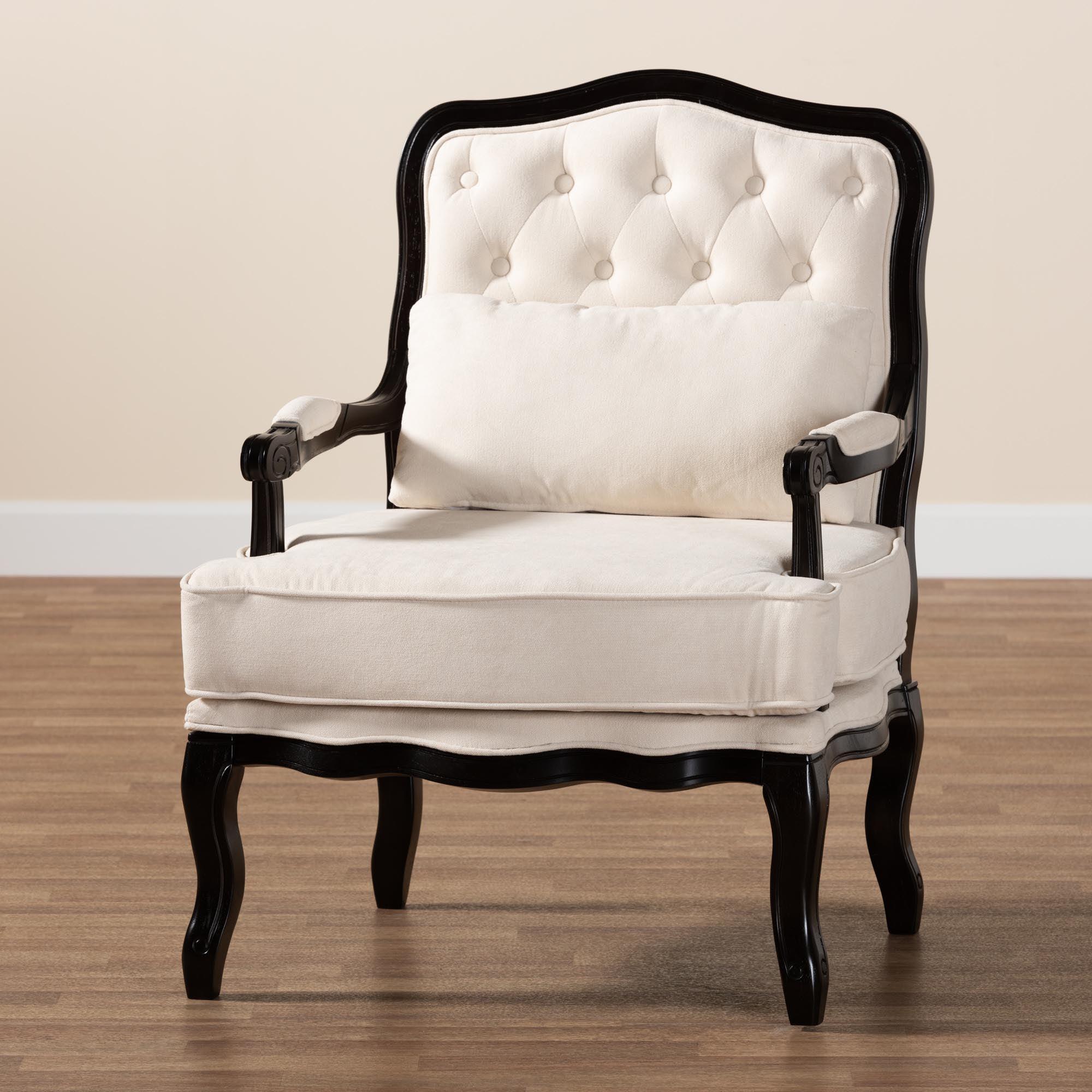 Dion Traditional French Cream Fabric and Finished Wood Accent Chair