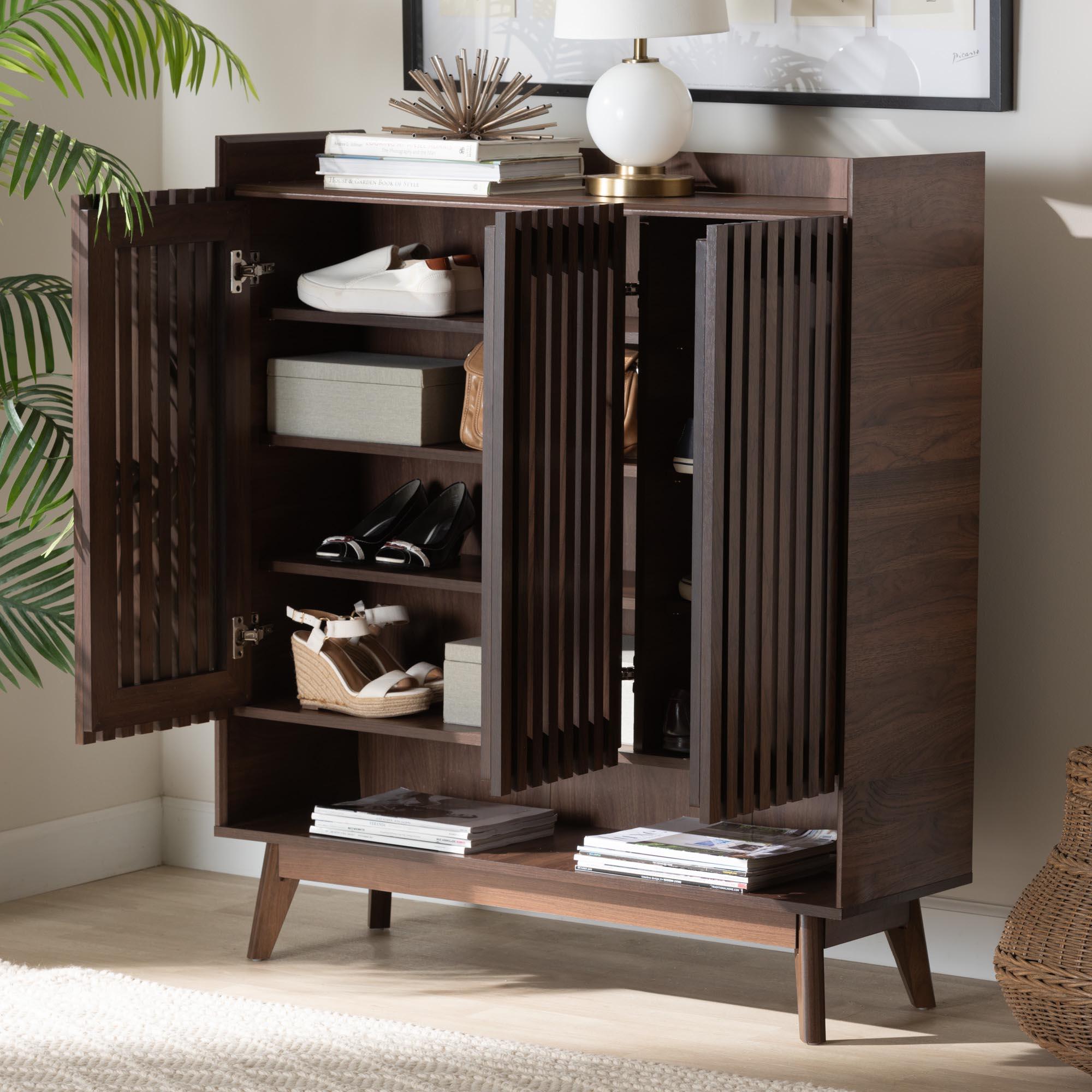 Delaire Mid-Century Modern Finished Wood Shoe Cabinet