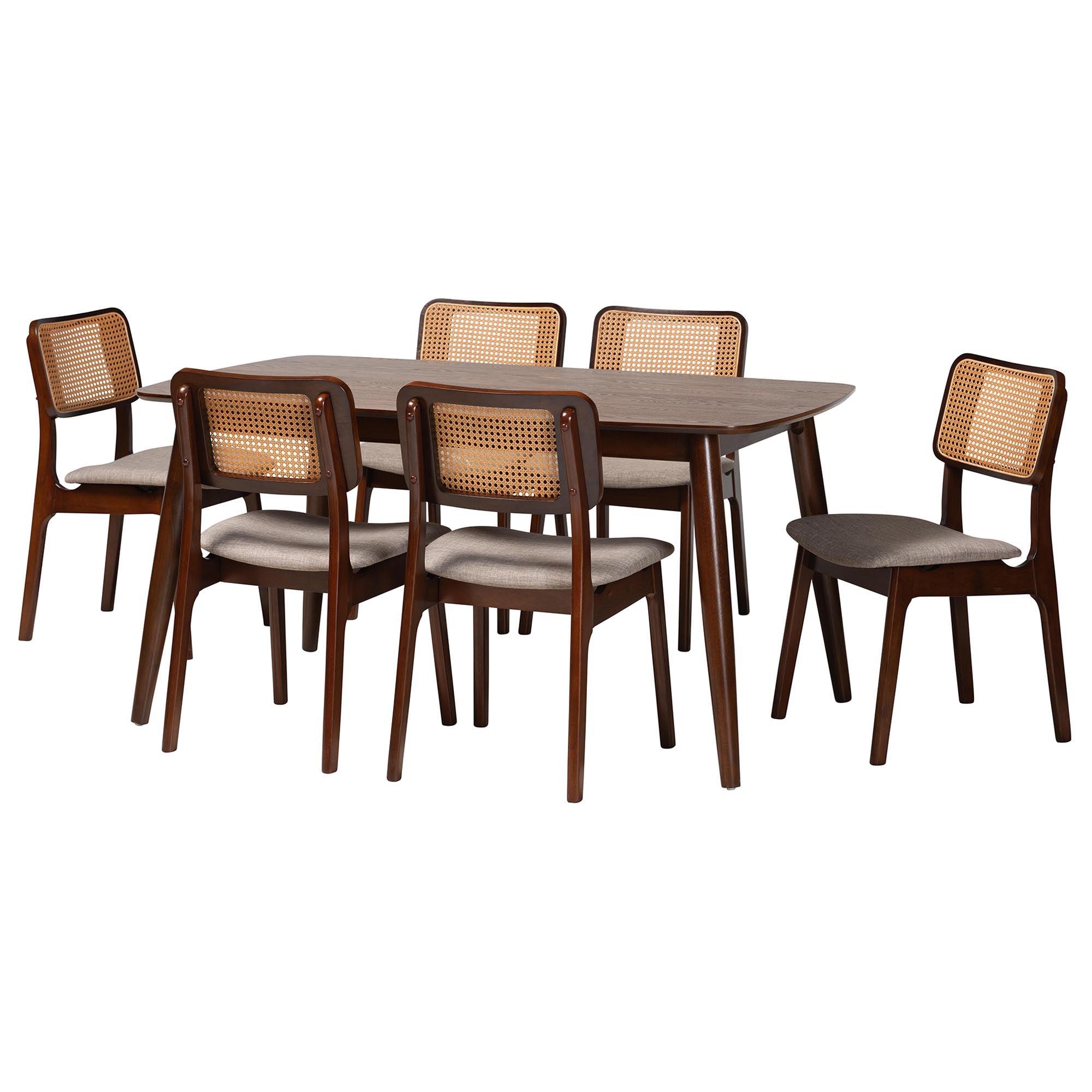 Dannon Mid-Century Modern Fabric and Finished Wood 7-Piece Dining Set