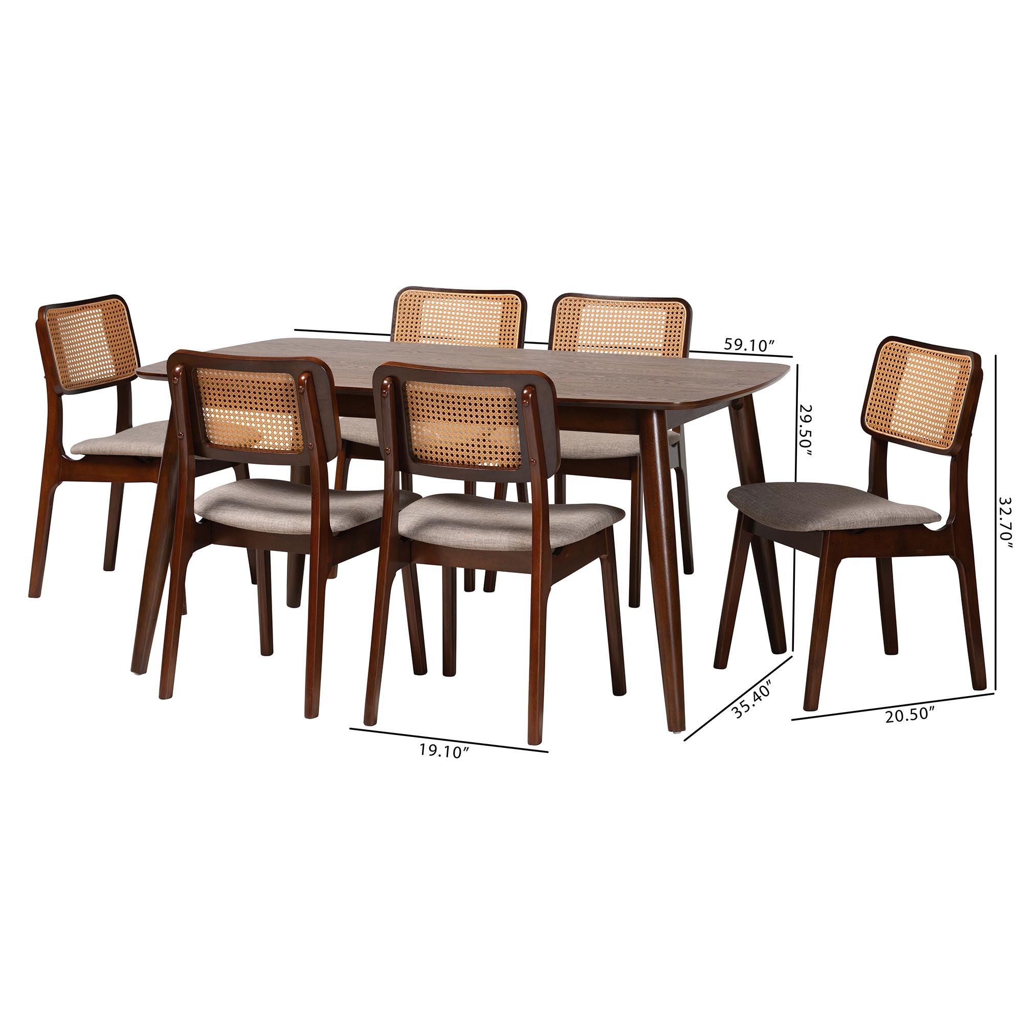 Dannon Mid-Century Modern Fabric and Finished Wood 7-Piece Dining Set