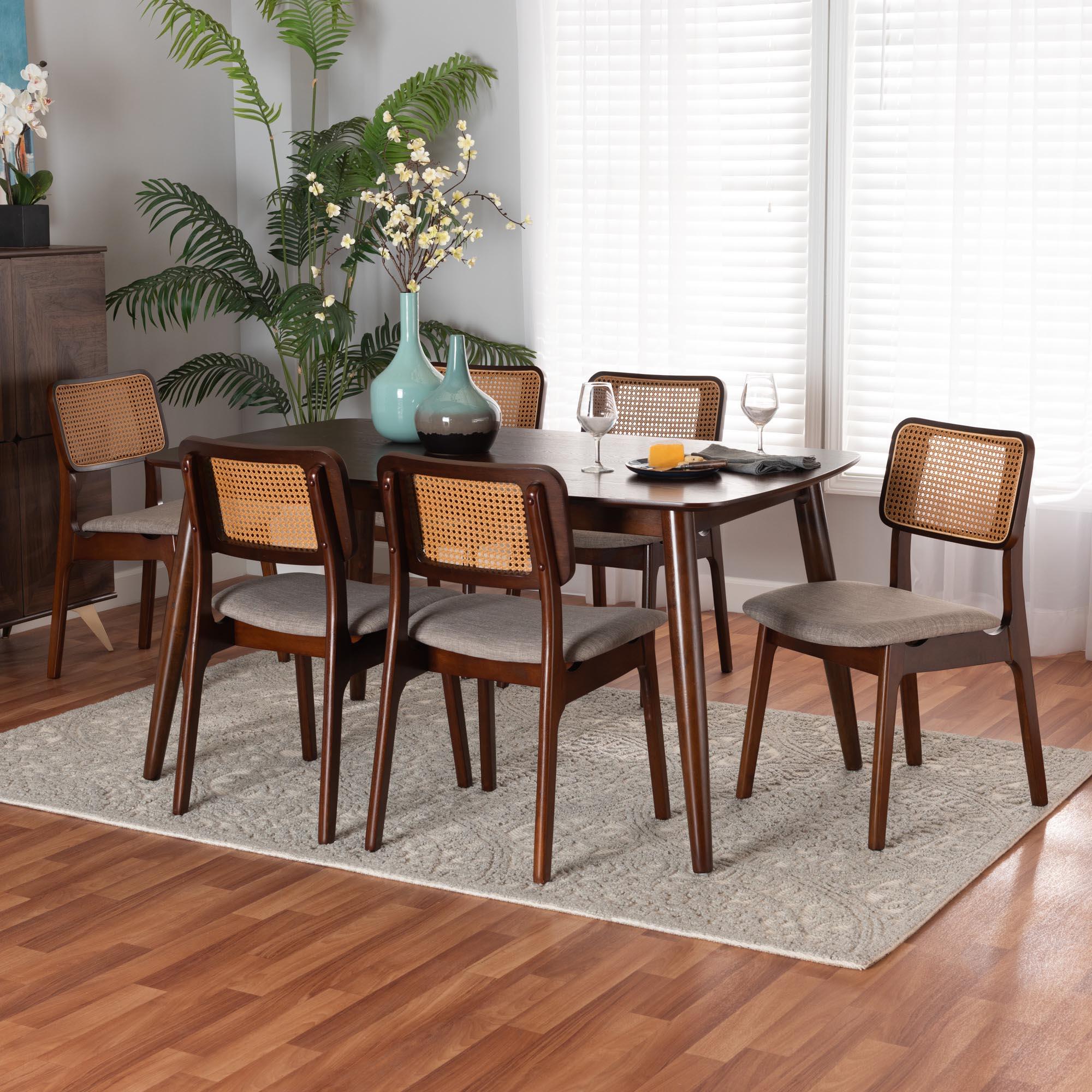 Dannon Mid-Century Modern Fabric and Finished Wood 7-Piece Dining Set