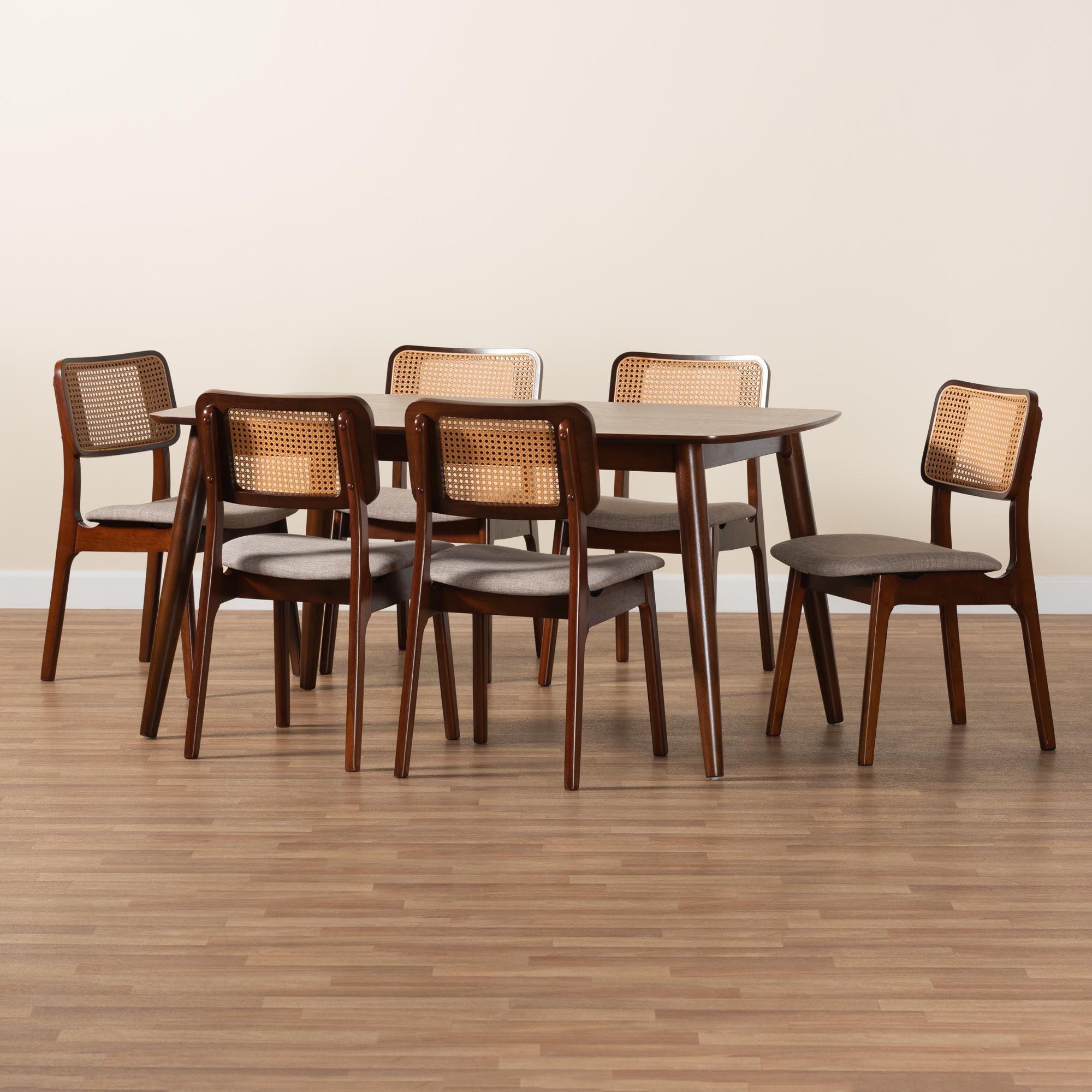 Dannon Mid-Century Modern Fabric and Finished Wood 7-Piece Dining Set