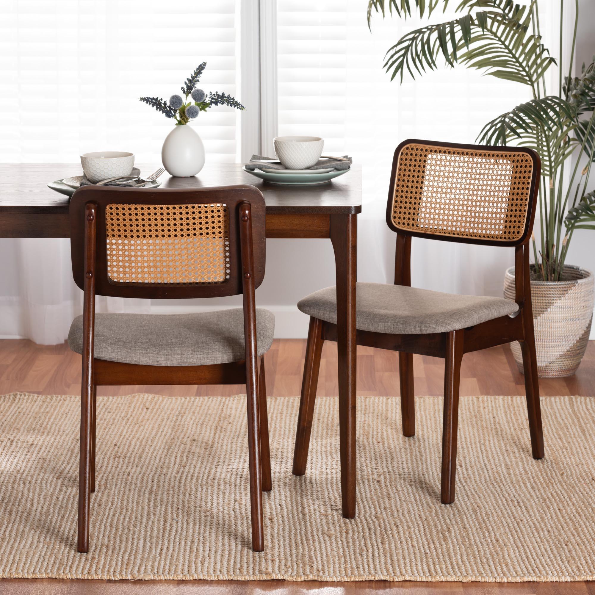 Dannon Mid-Century Modern Fabric and Finished Wood 2-Piece Dining Chair Set